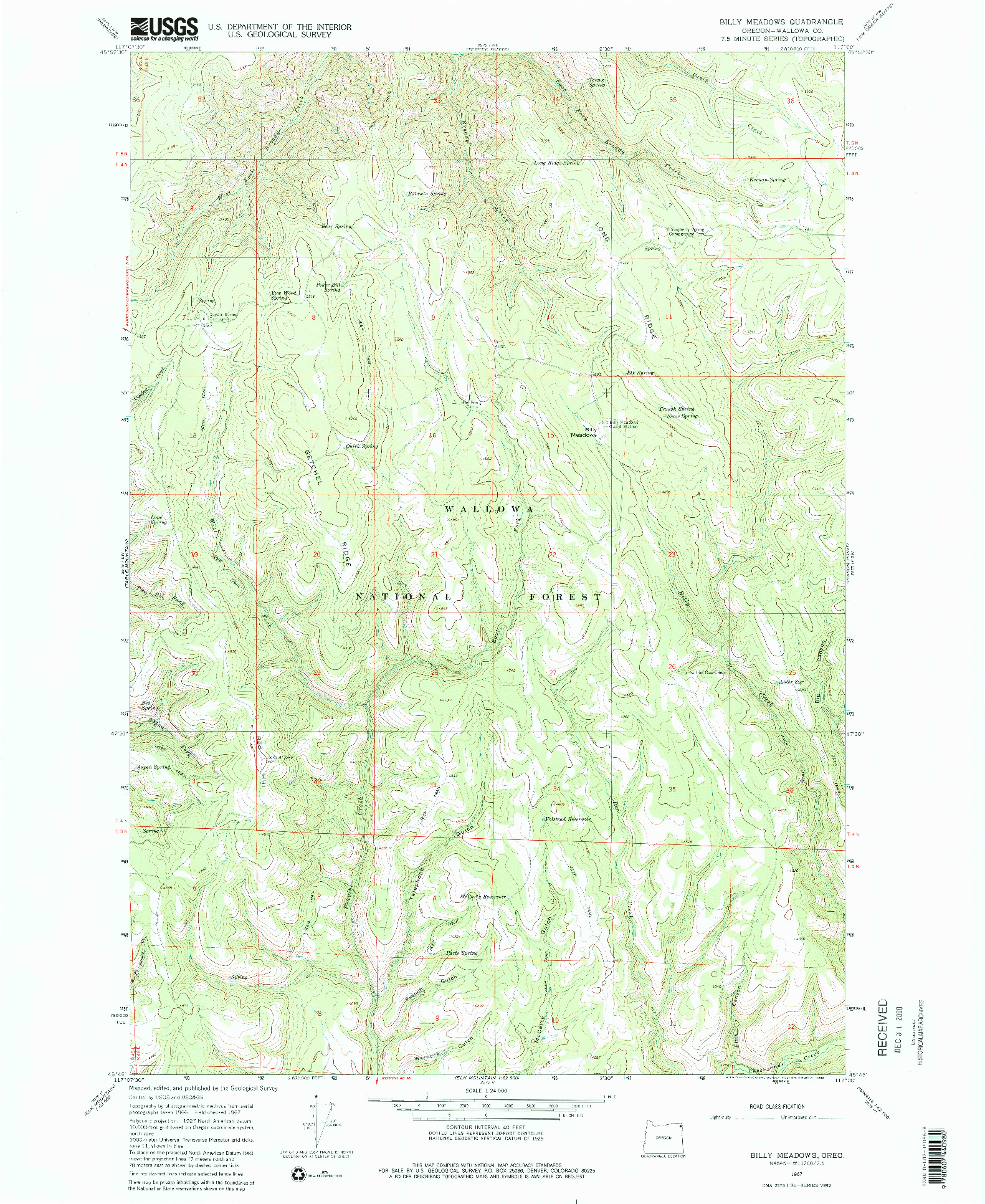 USGS 1:24000-SCALE QUADRANGLE FOR BILLY MEADOWS, OR 1967