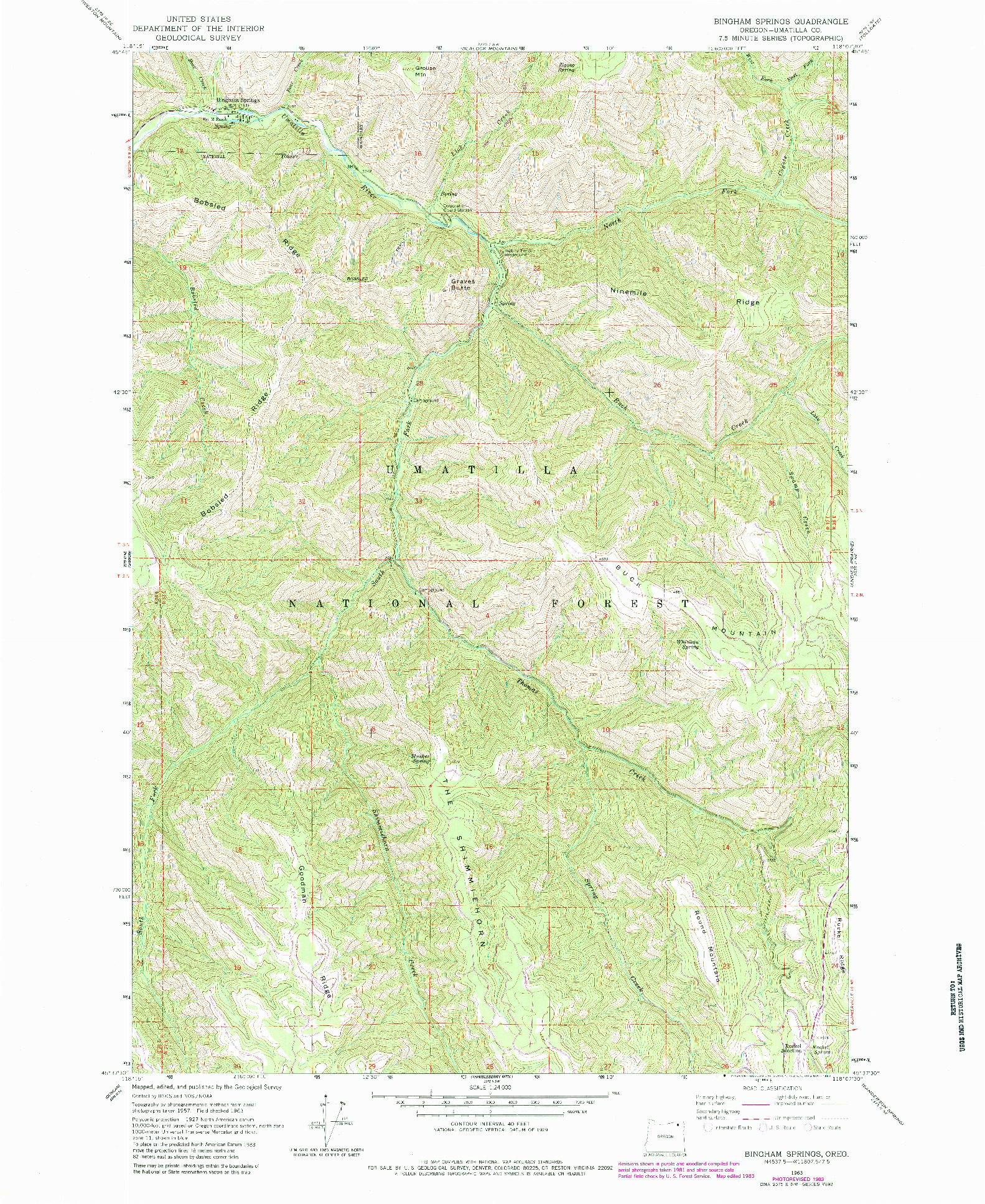 USGS 1:24000-SCALE QUADRANGLE FOR BINGHAM SPRINGS, OR 1963