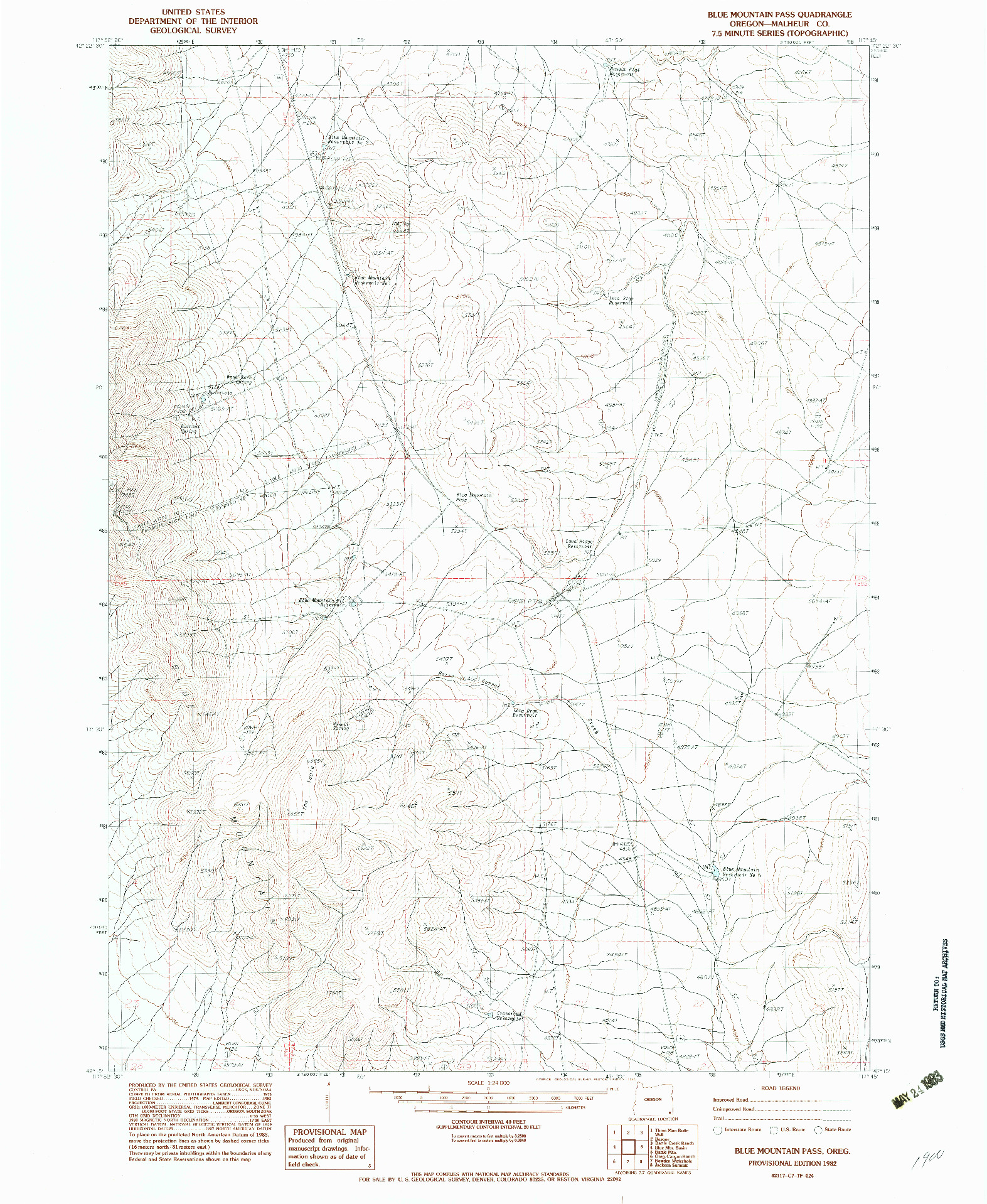 USGS 1:24000-SCALE QUADRANGLE FOR BLUE MOUNTAIN PASS, OR 1982