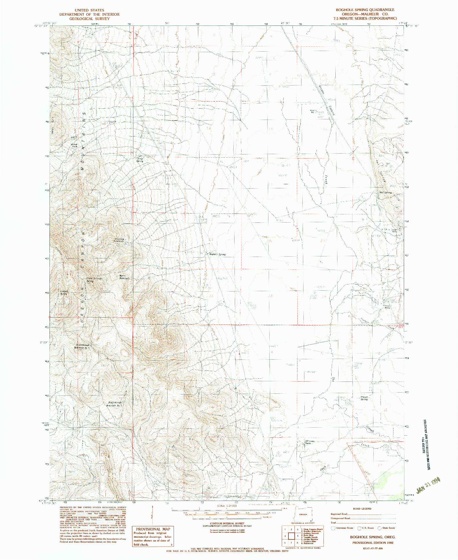 USGS 1:24000-SCALE QUADRANGLE FOR BOGHOLE SPRING, OR 1982