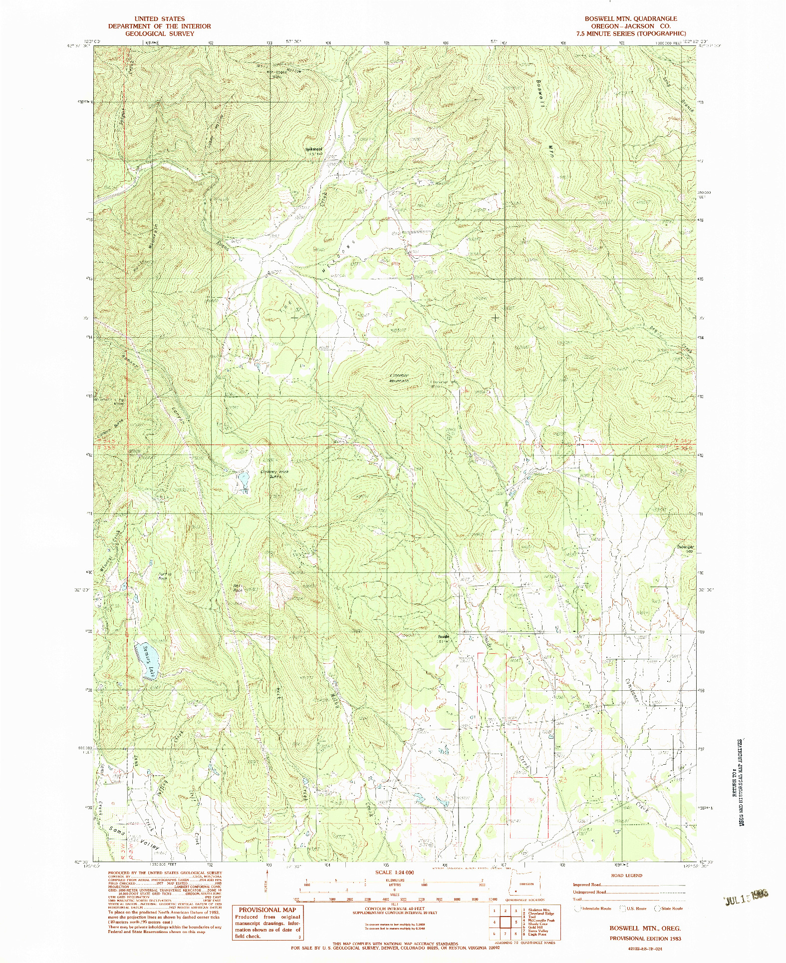 USGS 1:24000-SCALE QUADRANGLE FOR BOSWELL MTN, OR 1983