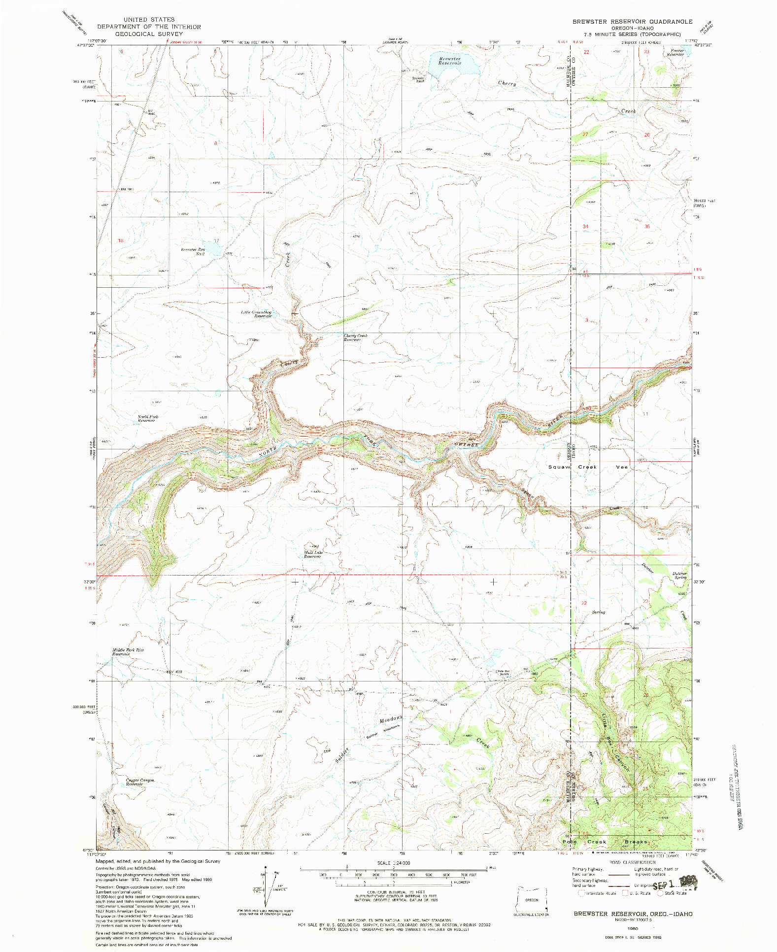 USGS 1:24000-SCALE QUADRANGLE FOR BREWSTER RESERVOIR, OR 1980