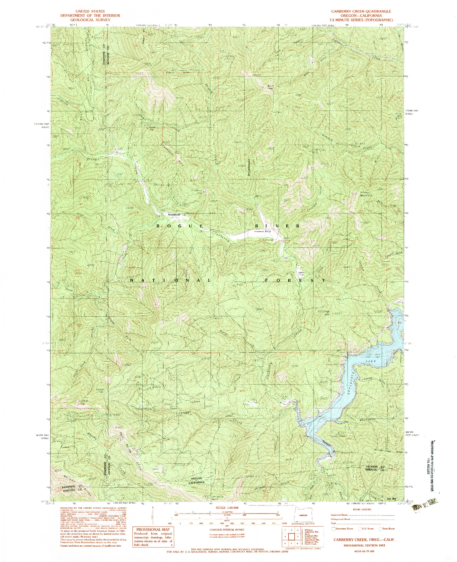 USGS 1:24000-SCALE QUADRANGLE FOR CARBERRY CREEK, OR 1983