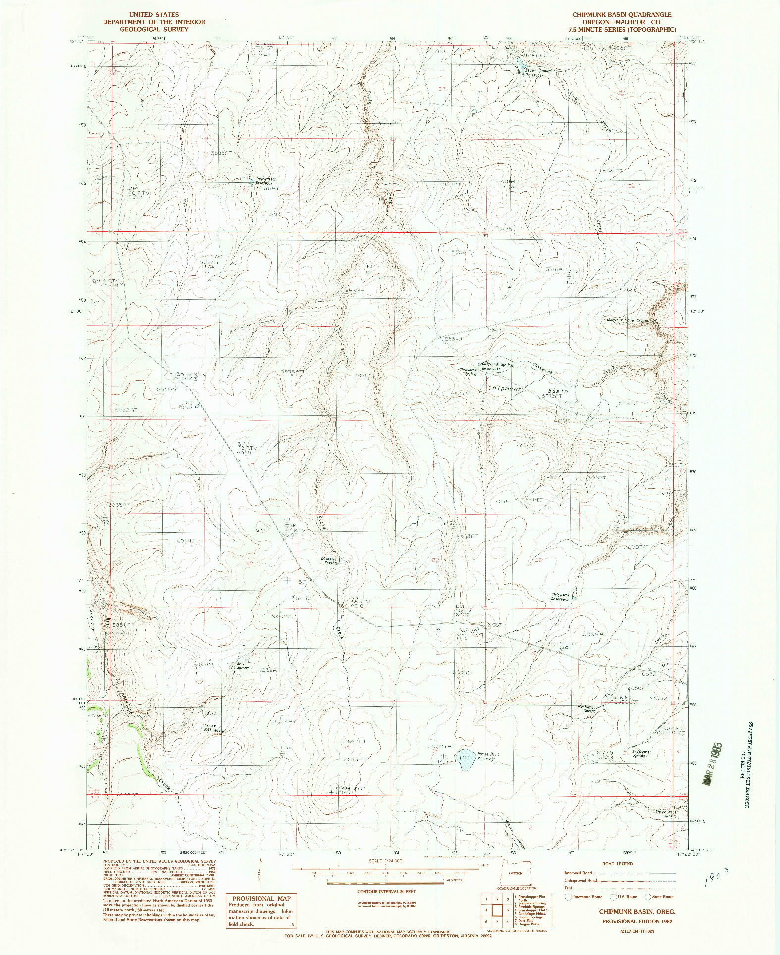 USGS 1:24000-SCALE QUADRANGLE FOR CHIPMUNK BASIN, OR 1982