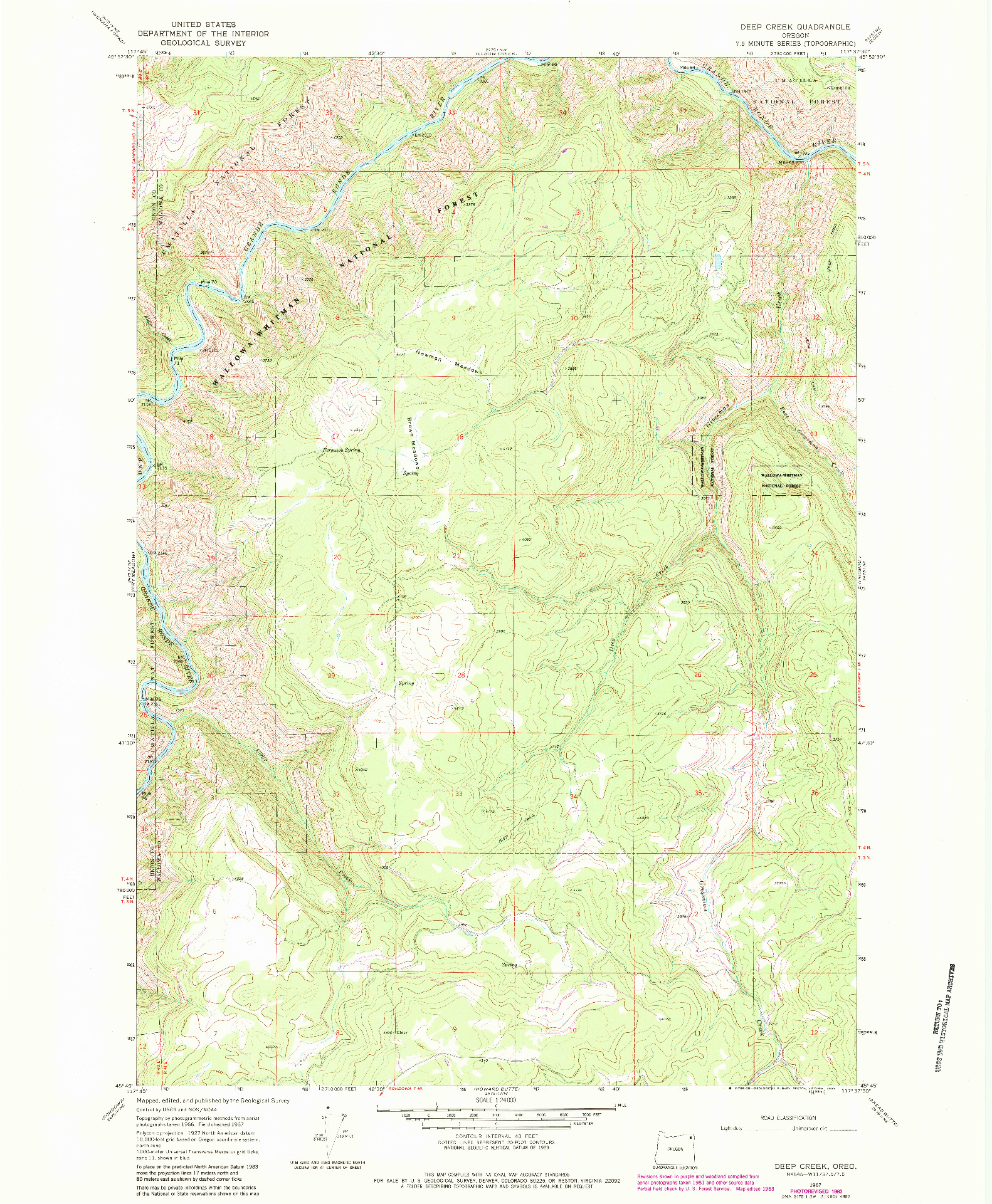 USGS 1:24000-SCALE QUADRANGLE FOR DEEP CREEK, OR 1967