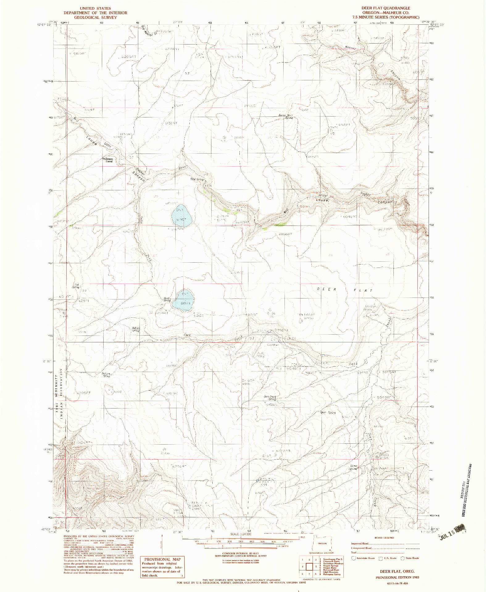 USGS 1:24000-SCALE QUADRANGLE FOR DEER FLAT, OR 1983