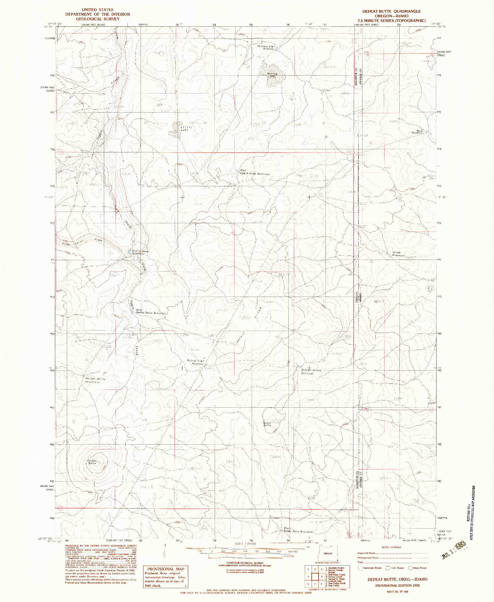 USGS 1:24000-SCALE QUADRANGLE FOR DEFEAT BUTTE, OR 1982