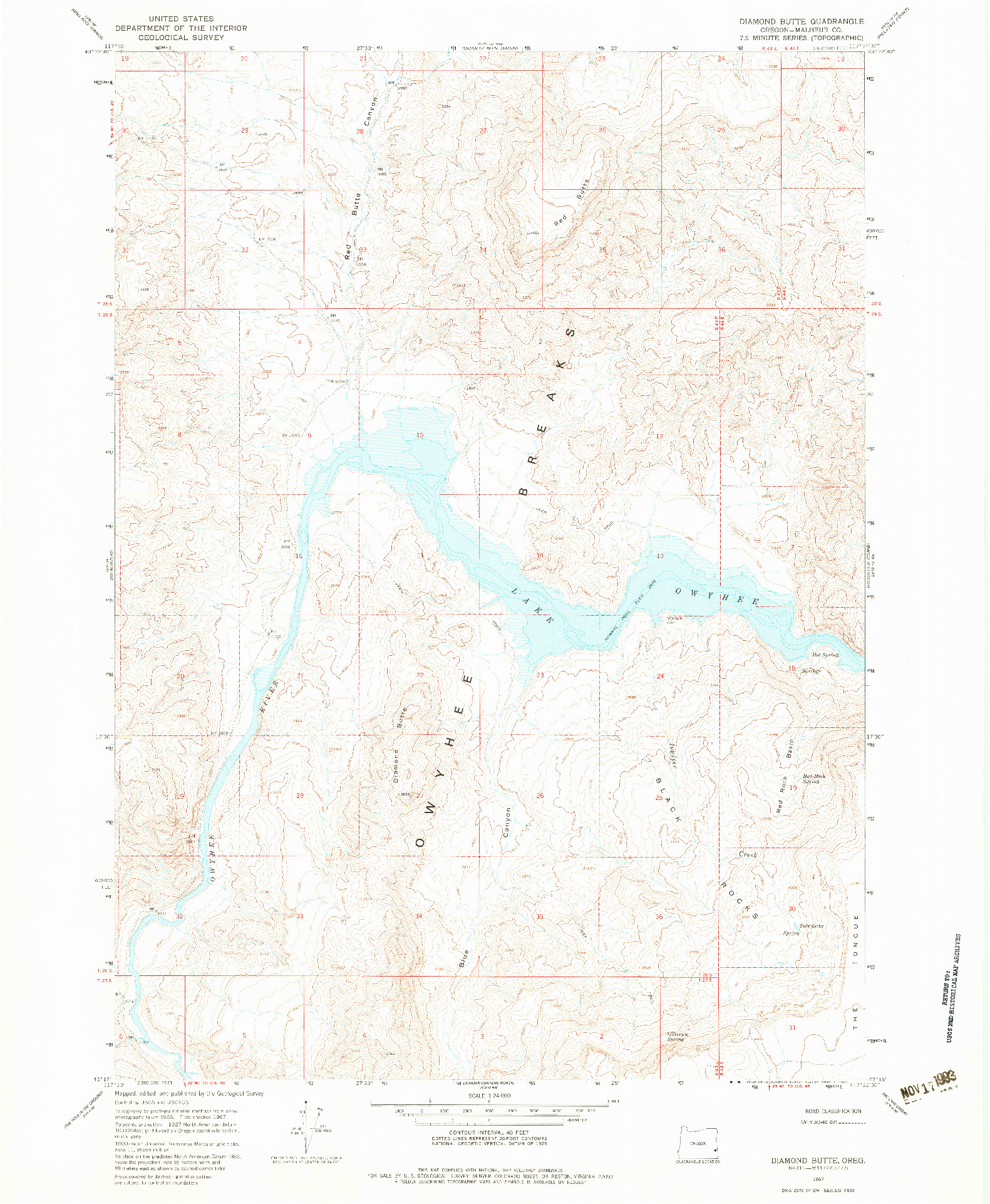 USGS 1:24000-SCALE QUADRANGLE FOR DIAMOND BUTTE, OR 1967