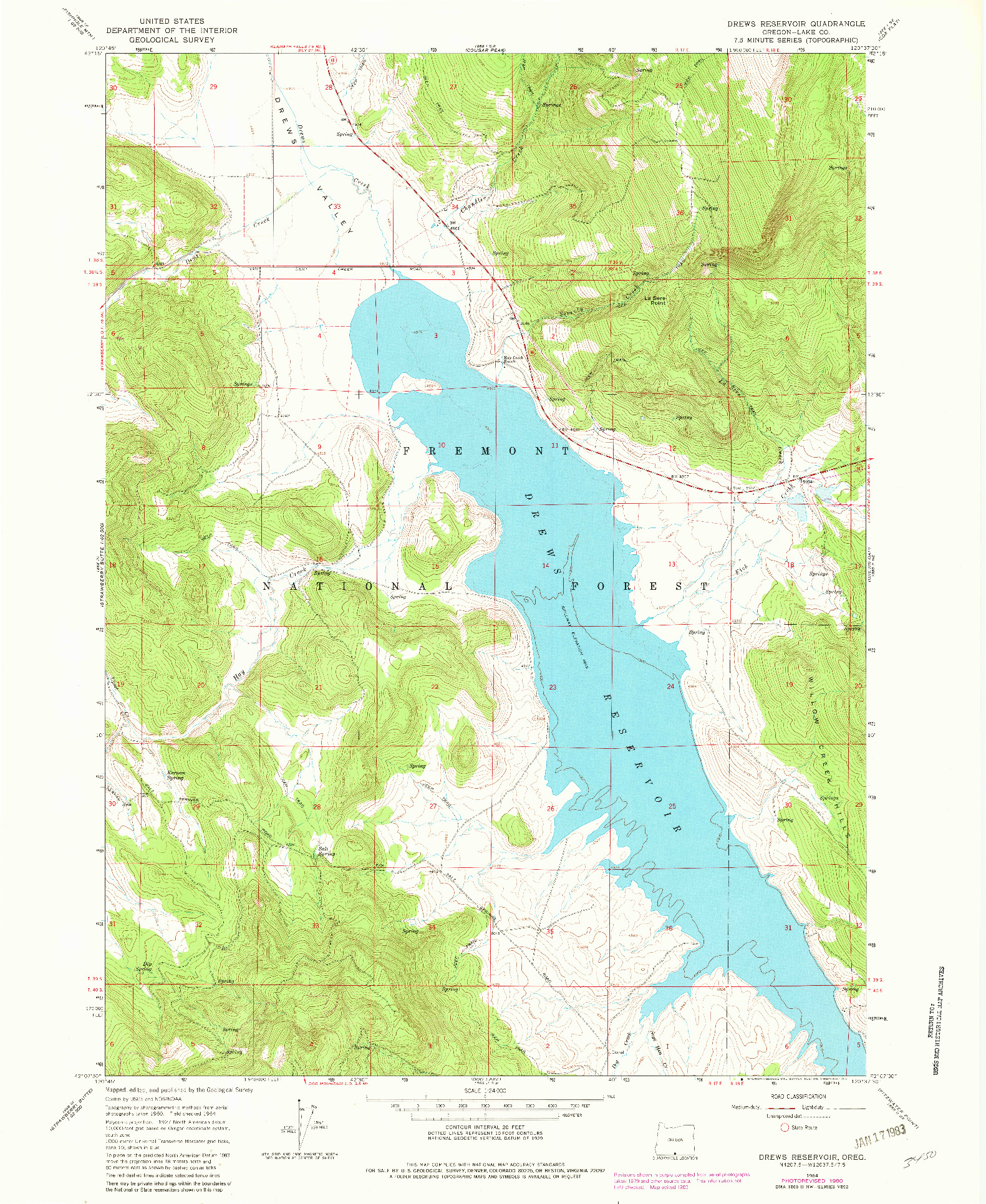 USGS 1:24000-SCALE QUADRANGLE FOR DREWS RESERVOIR, OR 1964