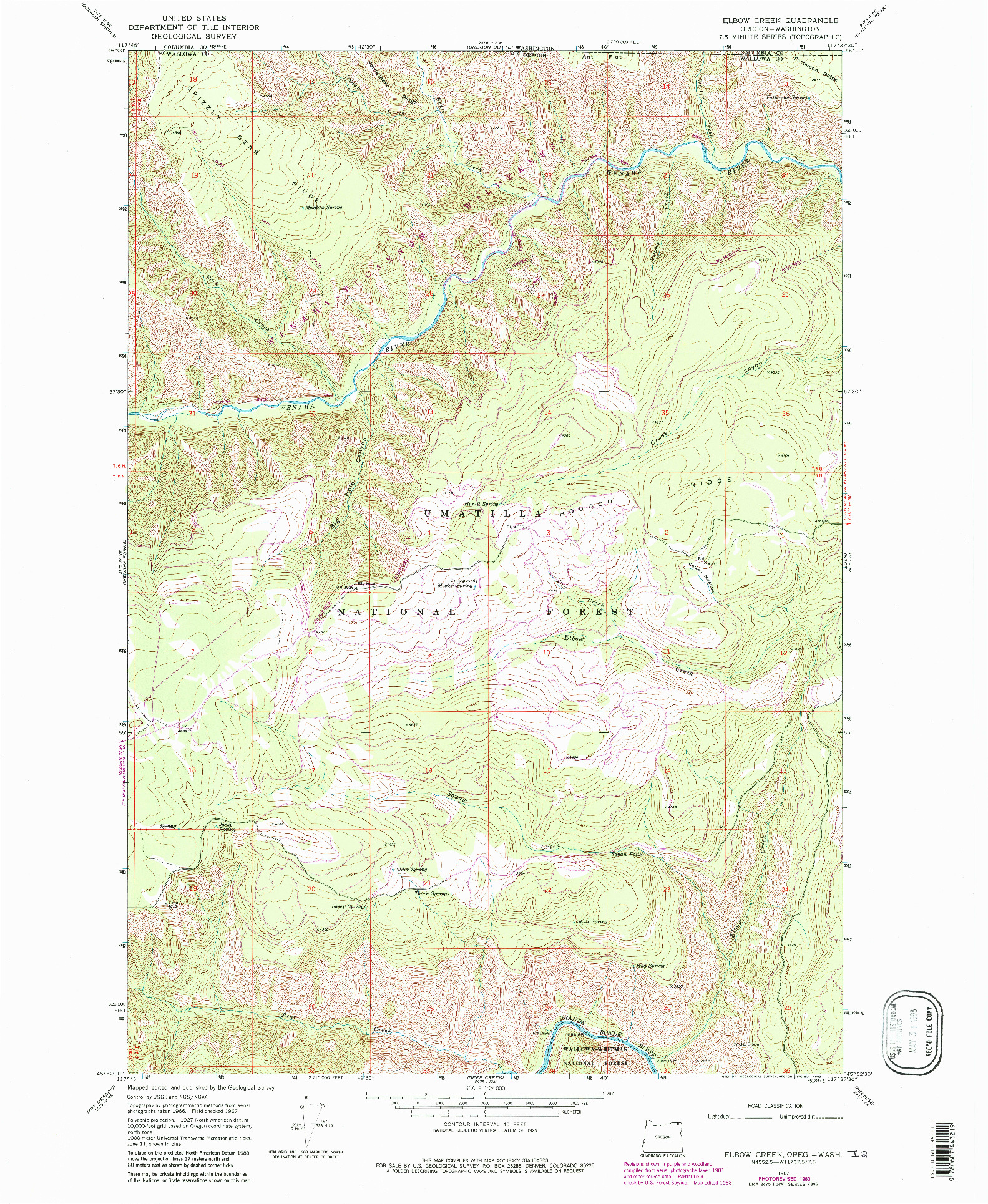 USGS 1:24000-SCALE QUADRANGLE FOR ELBOW CREEK, OR 1967