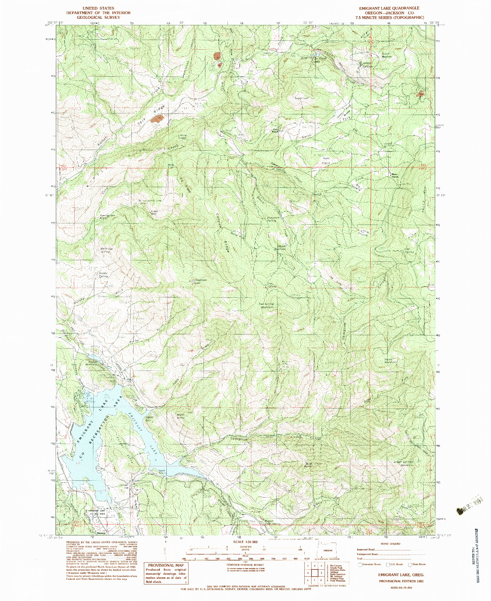 USGS 1:24000-SCALE QUADRANGLE FOR EMIGRANT LAKE, OR 1983