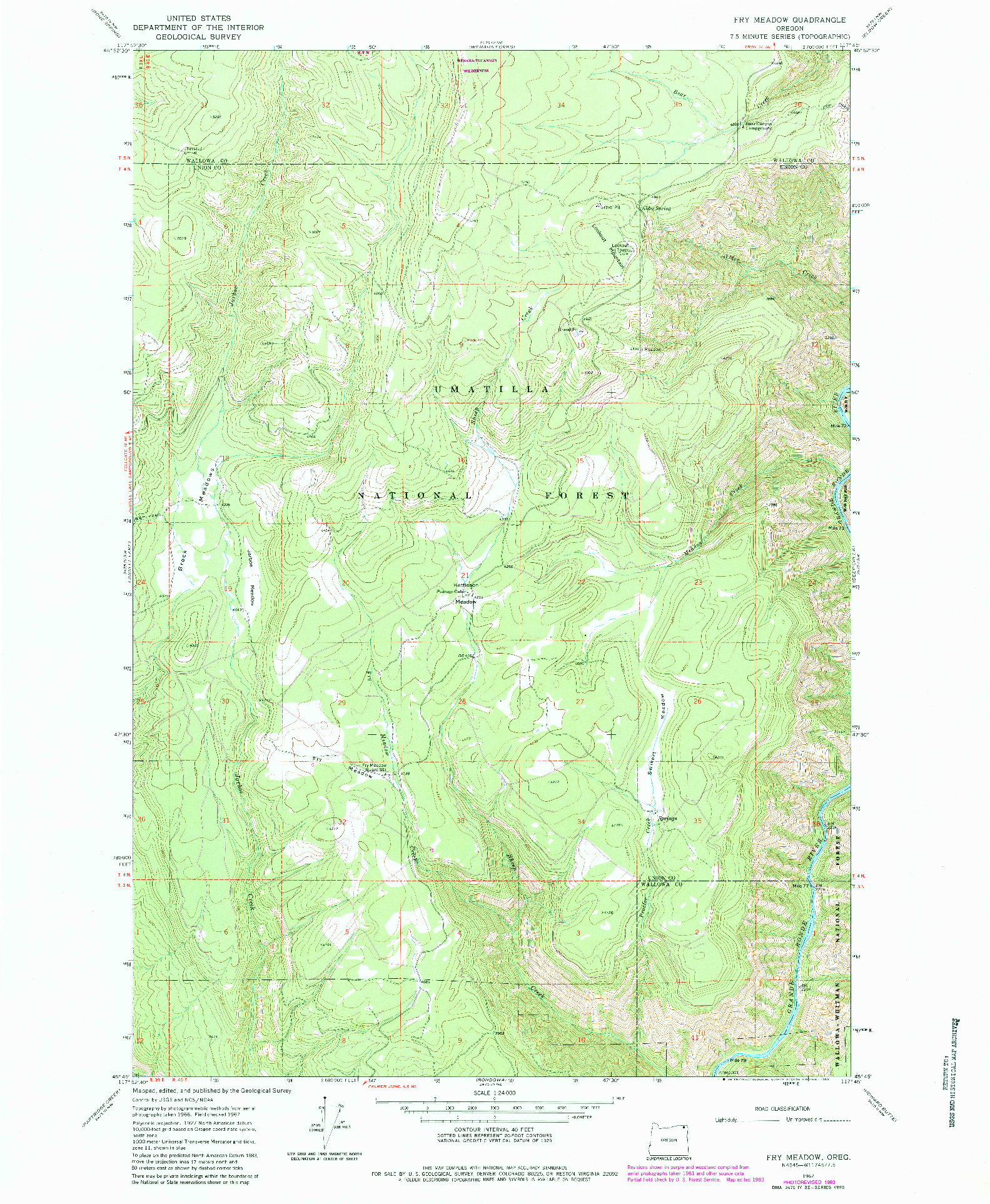 USGS 1:24000-SCALE QUADRANGLE FOR FRY MEADOW, OR 1967