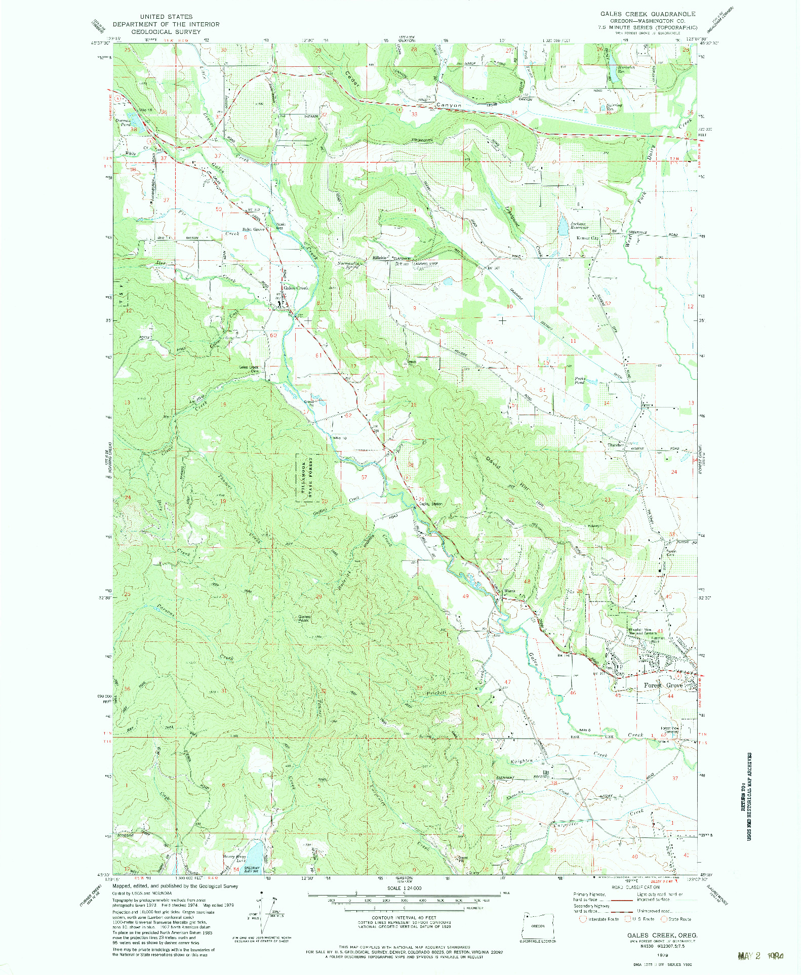 USGS 1:24000-SCALE QUADRANGLE FOR GALES CREEK, OR 1979