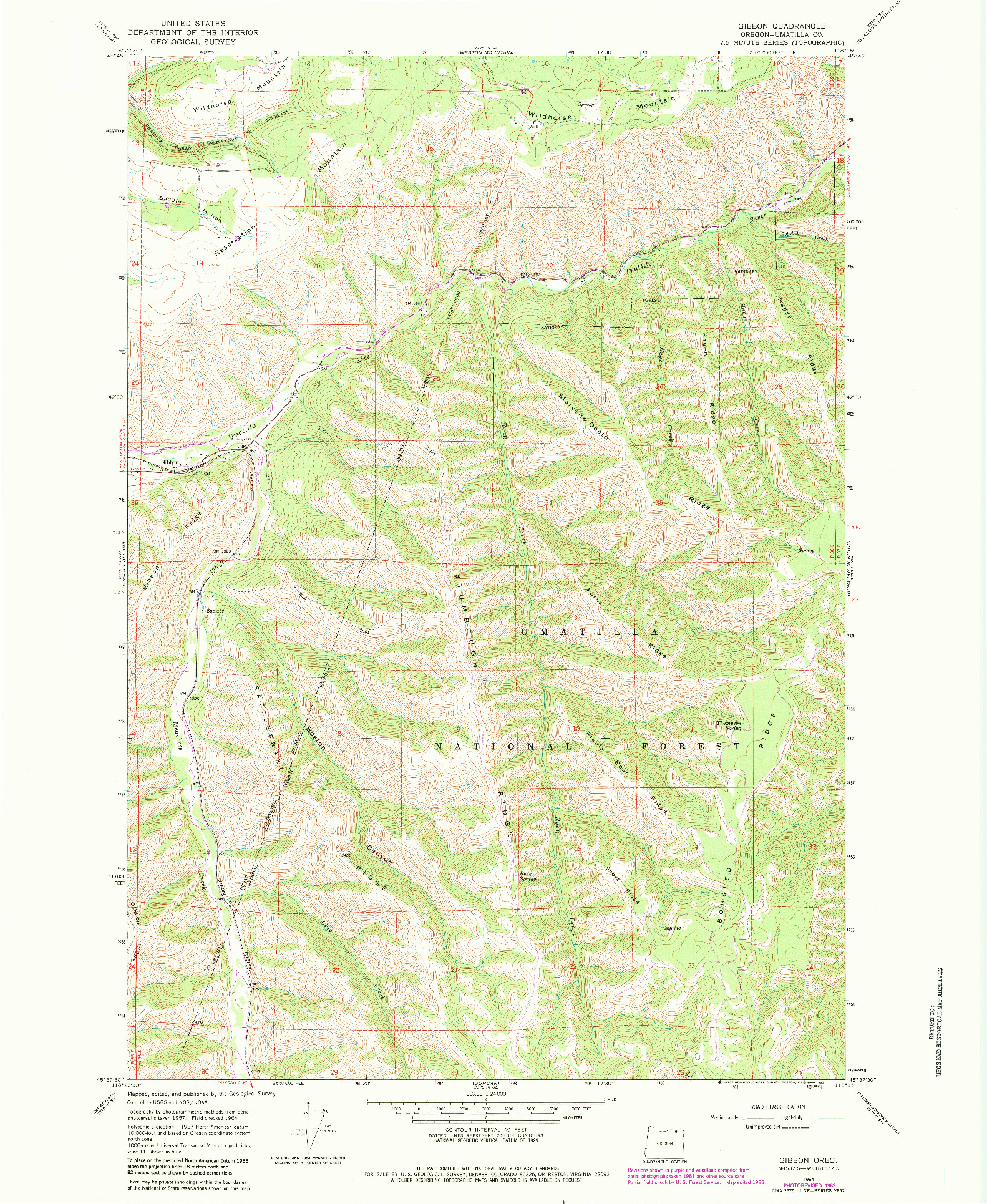 USGS 1:24000-SCALE QUADRANGLE FOR GIBBON, OR 1964