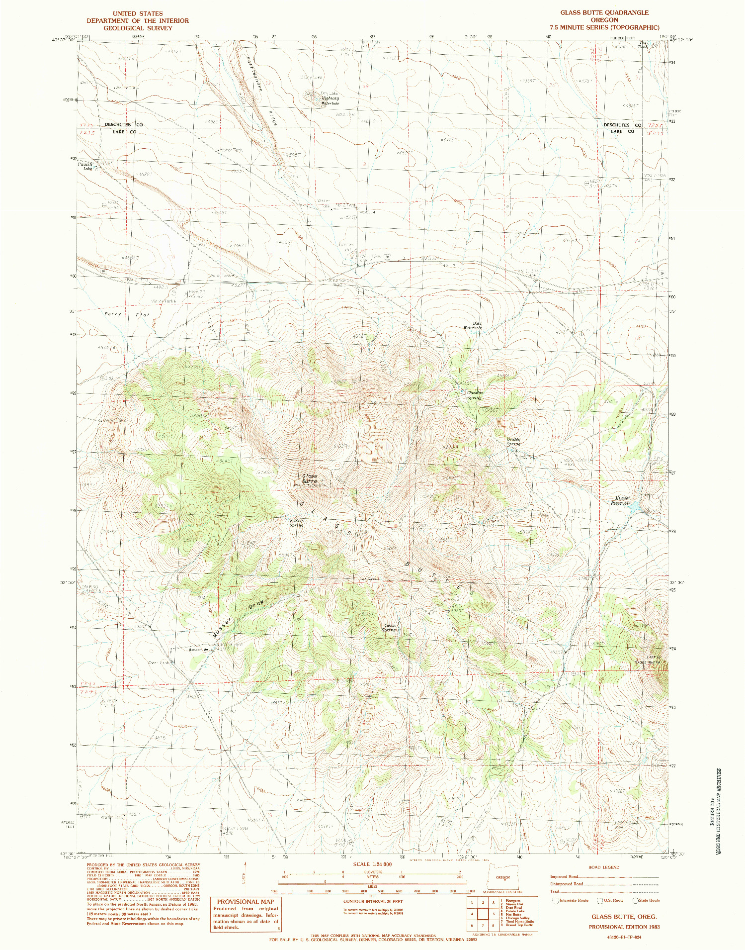 USGS 1:24000-SCALE QUADRANGLE FOR GLASS BUTTE, OR 1983