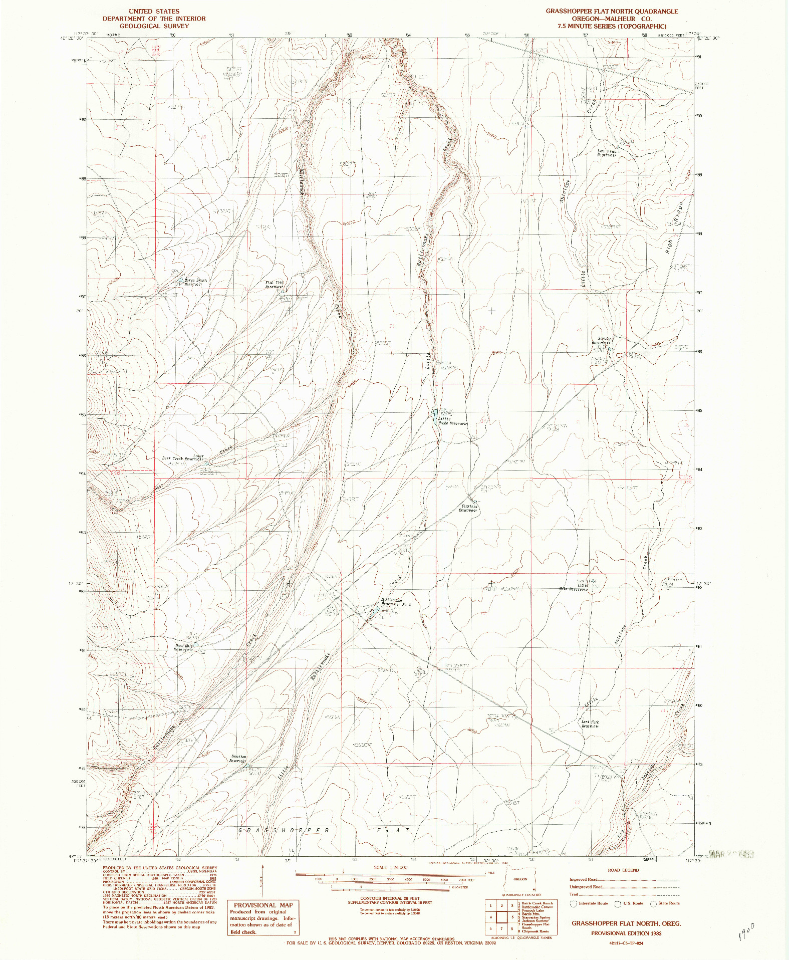 USGS 1:24000-SCALE QUADRANGLE FOR GRASSHOPPER FLAT NORTH, OR 1982