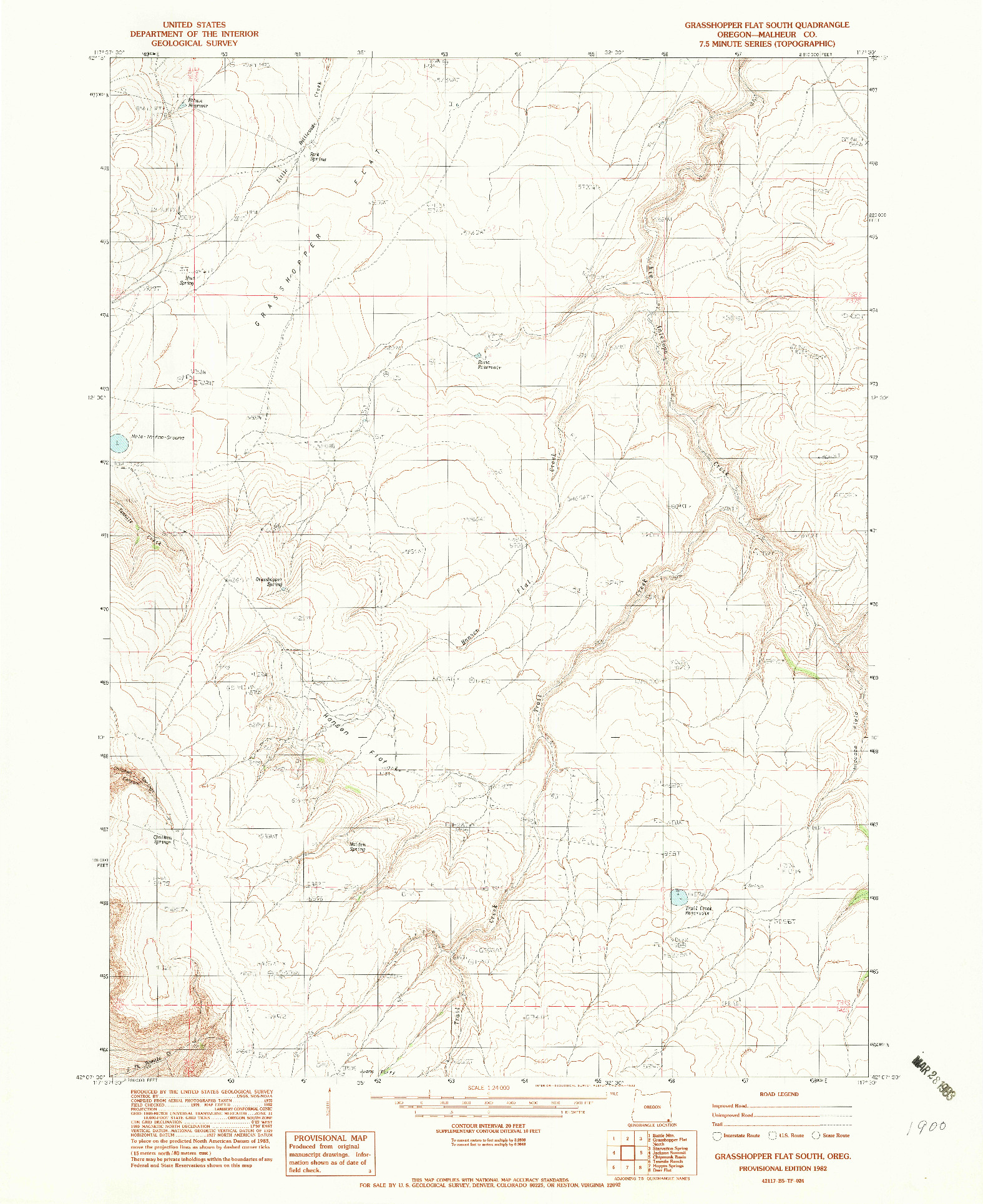USGS 1:24000-SCALE QUADRANGLE FOR GRASSHOPPER FLAT SOUTH, OR 1982