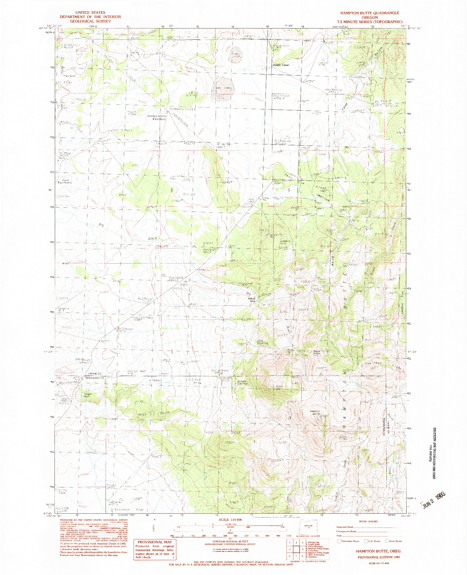 USGS 1:24000-SCALE QUADRANGLE FOR HAMPTON BUTTE, OR 1983