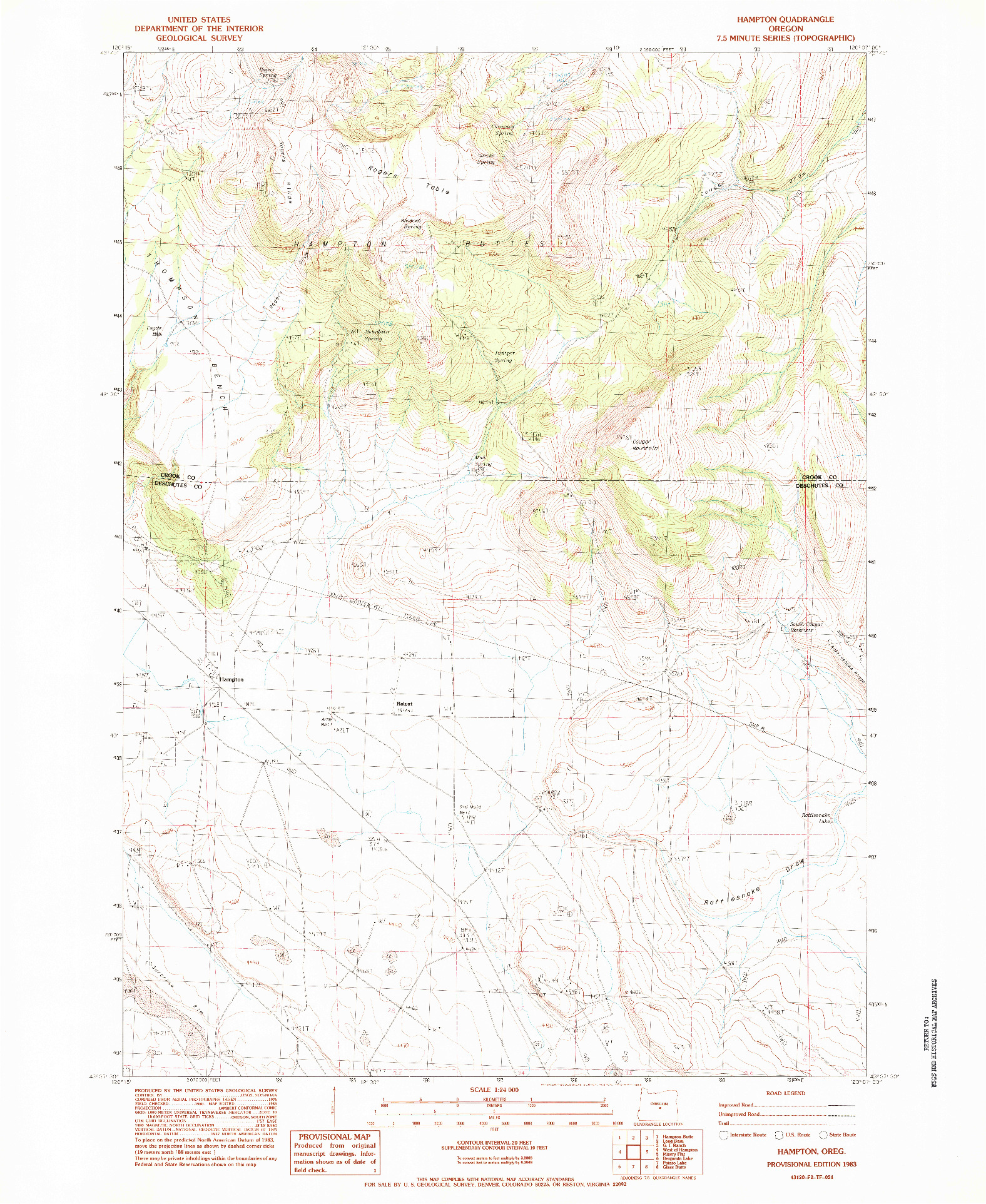 USGS 1:24000-SCALE QUADRANGLE FOR HAMPTON, OR 1983