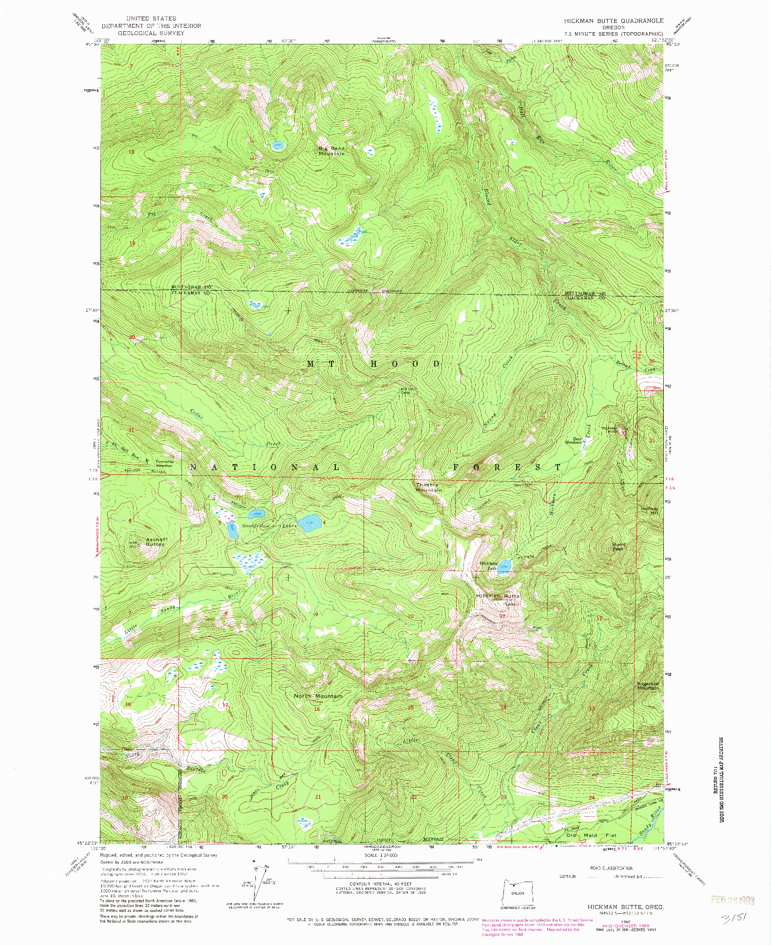 USGS 1:24000-SCALE QUADRANGLE FOR HICKMAN BUTTE, OR 1962