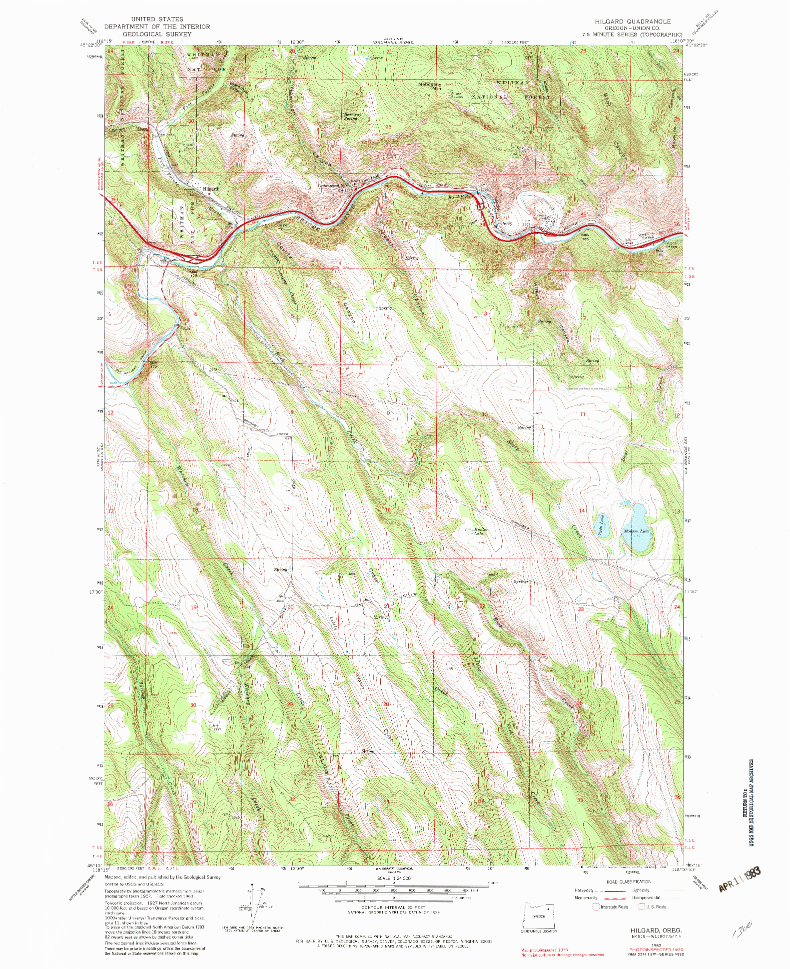 USGS 1:24000-SCALE QUADRANGLE FOR HILGARD, OR 1963