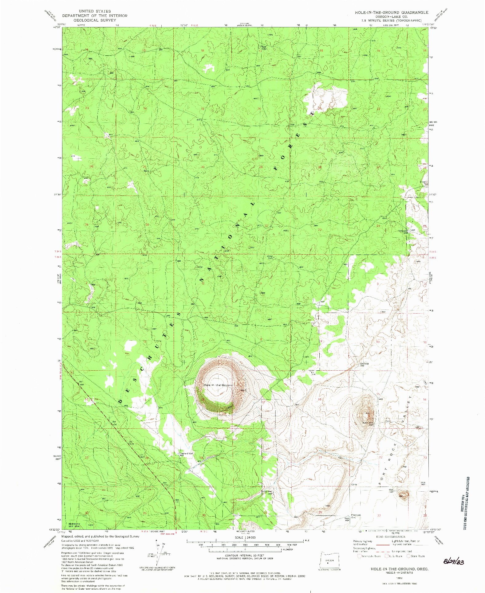 USGS 1:24000-SCALE QUADRANGLE FOR HOLE-IN-THE-GROUND, OR 1982