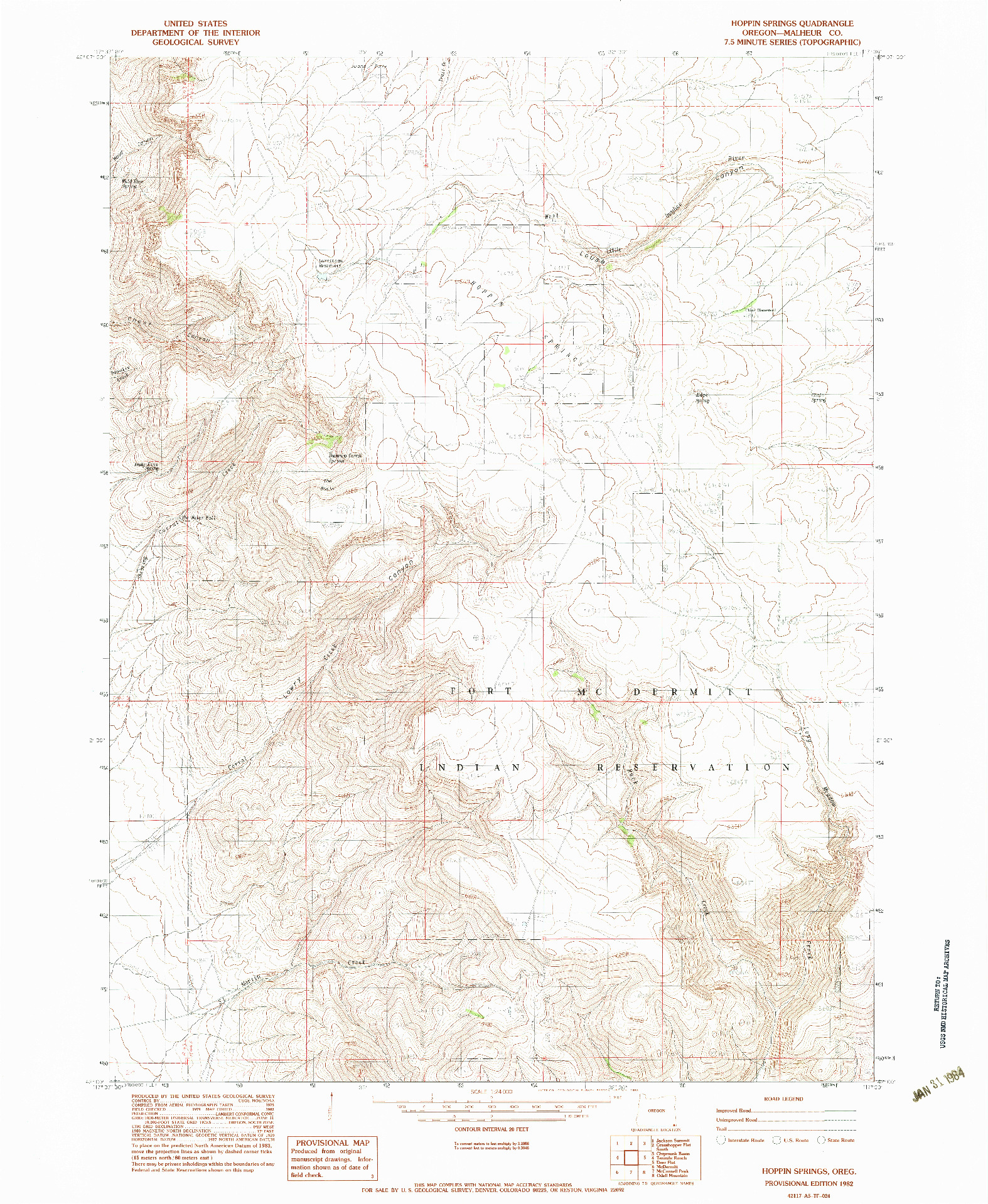 USGS 1:24000-SCALE QUADRANGLE FOR HOPPIN SPRINGS, OR 1982