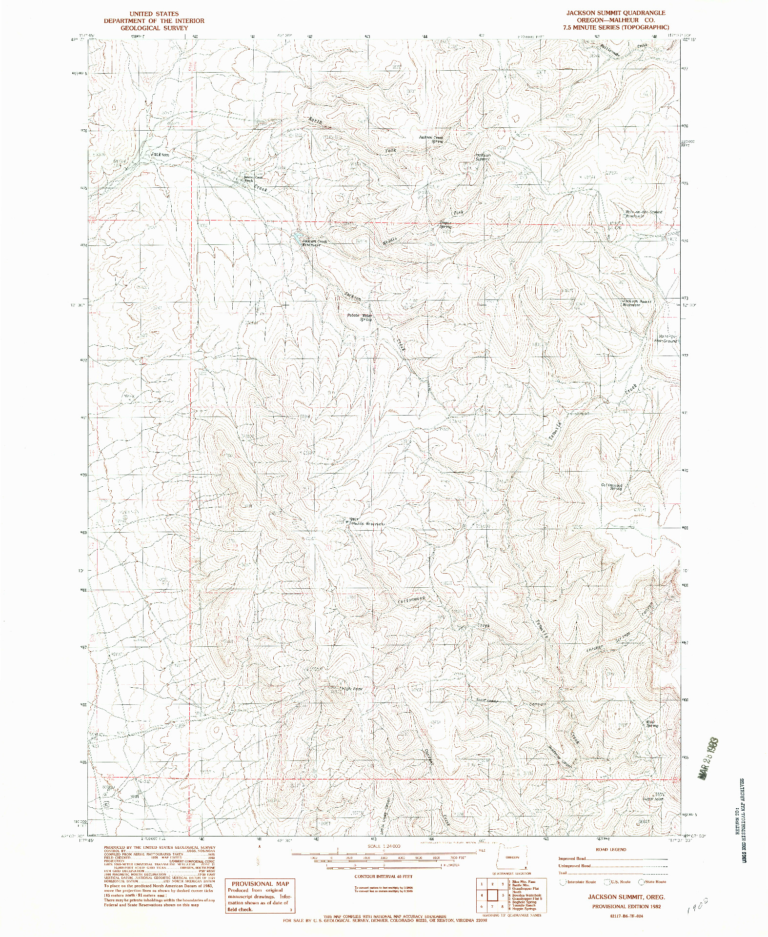 USGS 1:24000-SCALE QUADRANGLE FOR JACKSON SUMMIT, OR 1982
