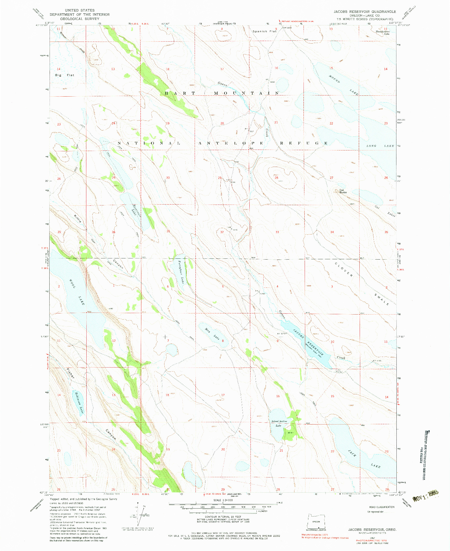 USGS 1:24000-SCALE QUADRANGLE FOR JACOBS RESERVOIR, OR 1967