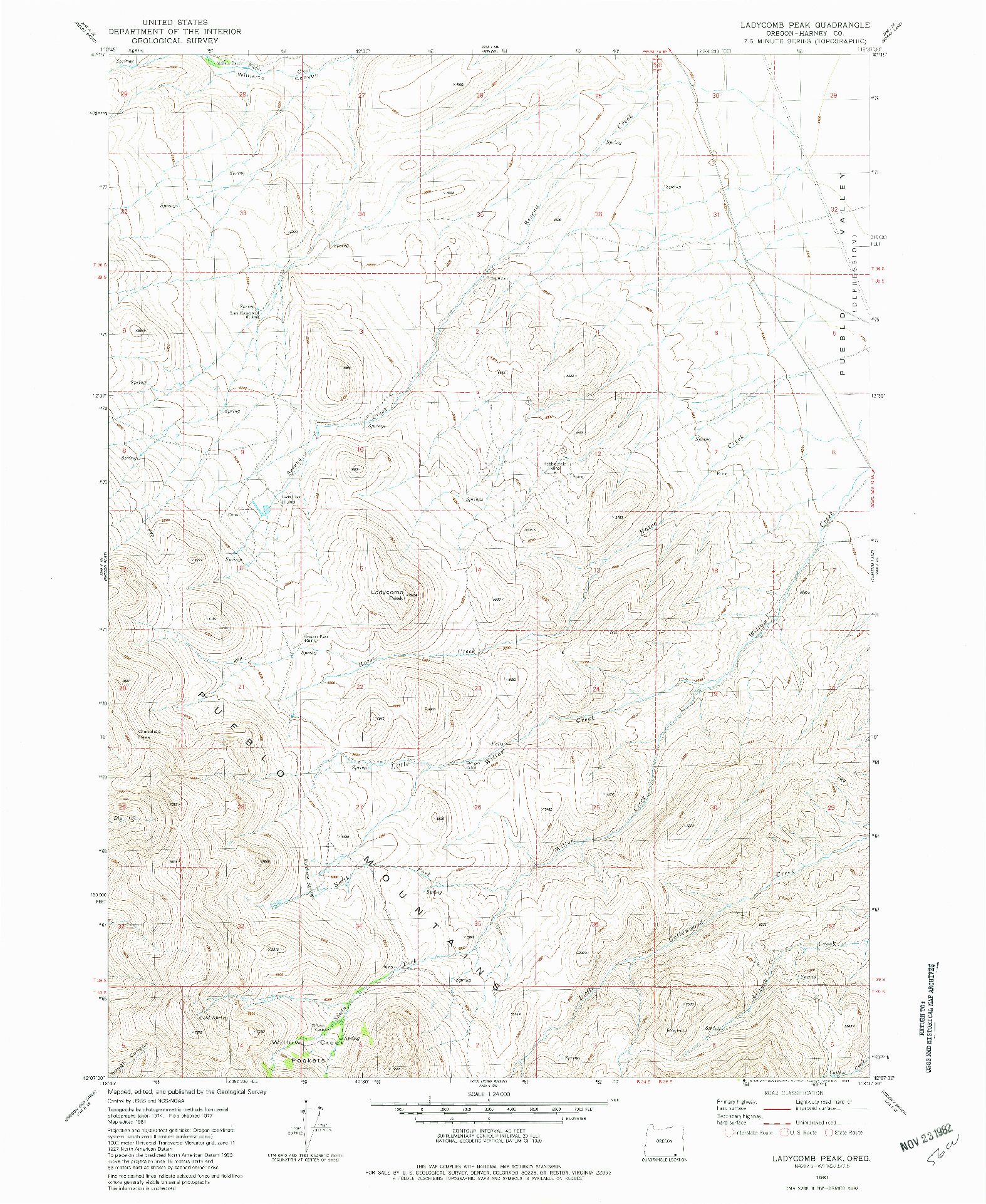 USGS 1:24000-SCALE QUADRANGLE FOR LADYCOMB PEAK, OR 1981
