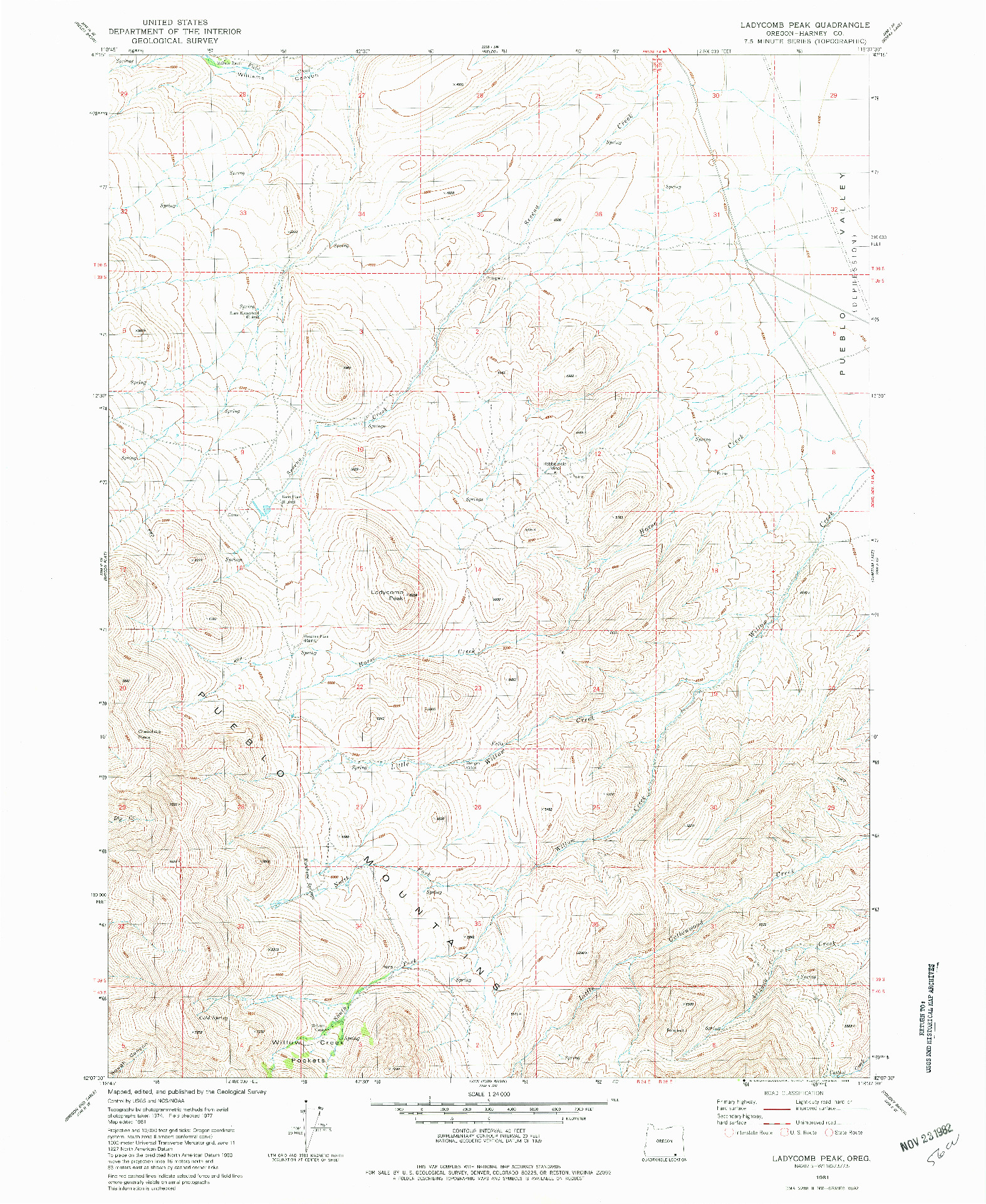 USGS 1:24000-SCALE QUADRANGLE FOR LADYCOMB PEAK, OR 1981