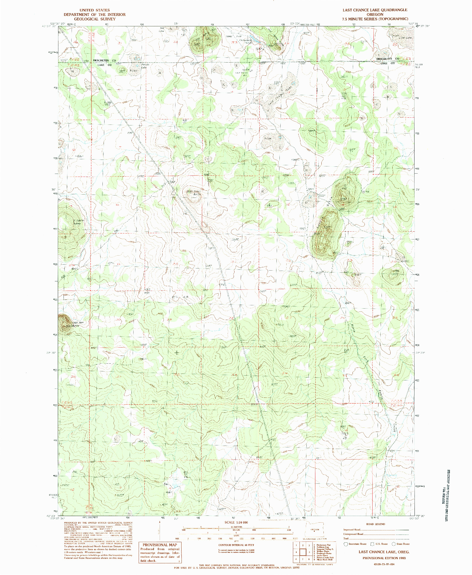 USGS 1:24000-SCALE QUADRANGLE FOR LAST CHANCE LAKE, OR 1983