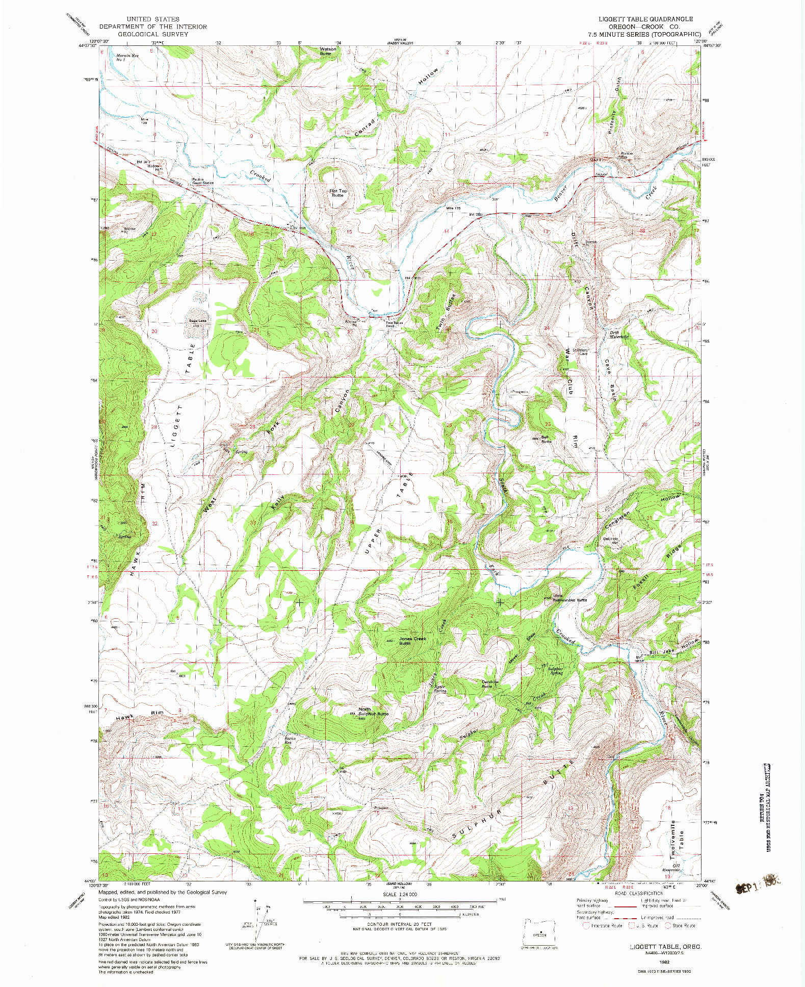 USGS 1:24000-SCALE QUADRANGLE FOR LIGGETT TABLE, OR 1982