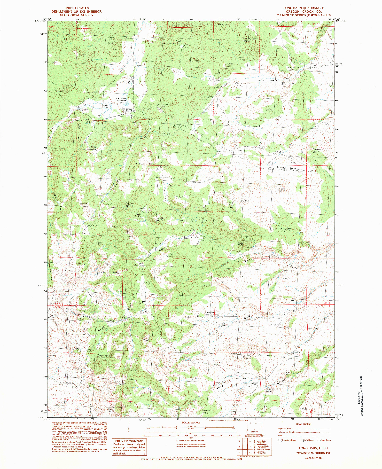 USGS 1:24000-SCALE QUADRANGLE FOR LONG BARN, OR 1983