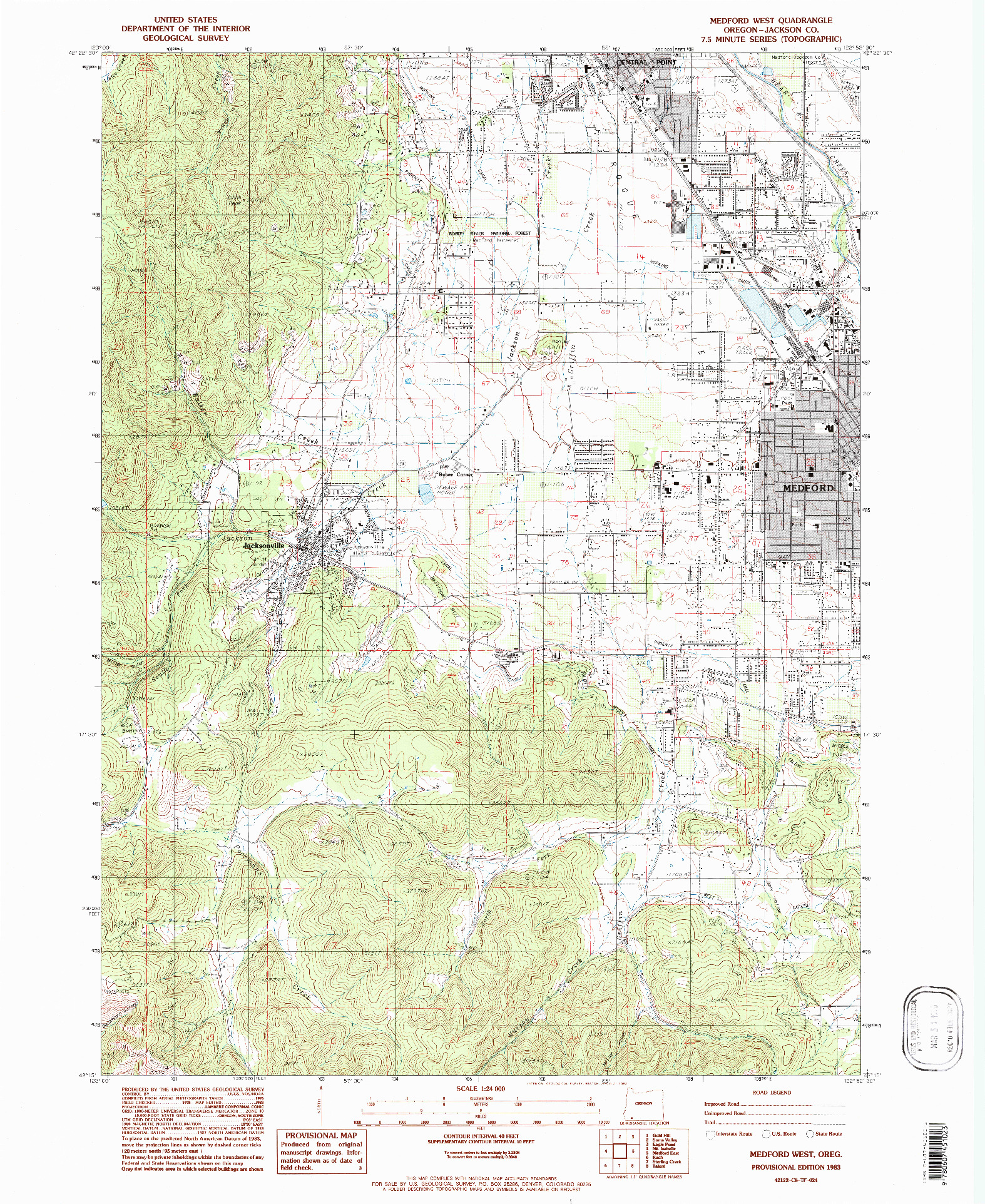 USGS 1:24000-SCALE QUADRANGLE FOR MEDFORD WEST, OR 1983