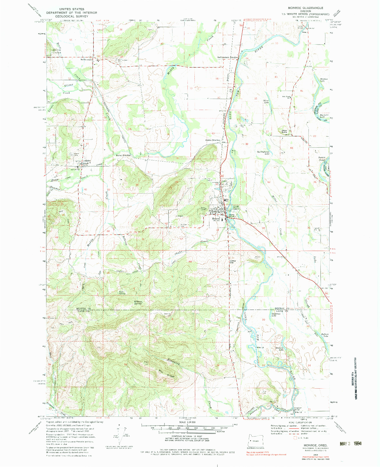 USGS 1:24000-SCALE QUADRANGLE FOR MONROE, OR 1969