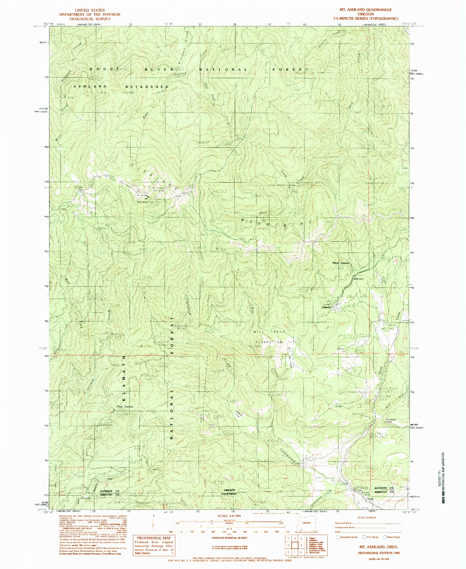 USGS 1:24000-SCALE QUADRANGLE FOR MT. ASHLAND, OR 1983