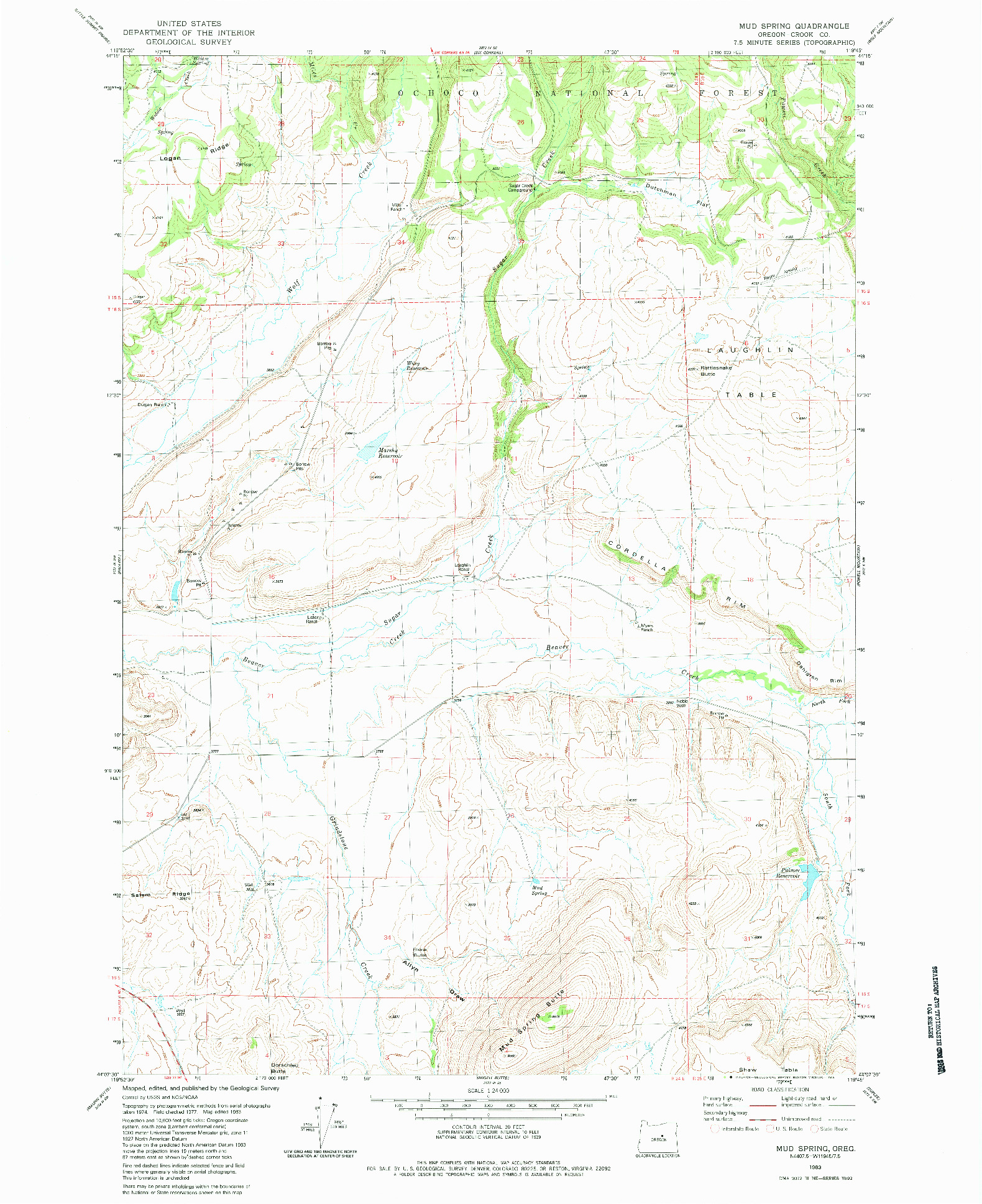 USGS 1:24000-SCALE QUADRANGLE FOR MUD SPRING, OR 1983