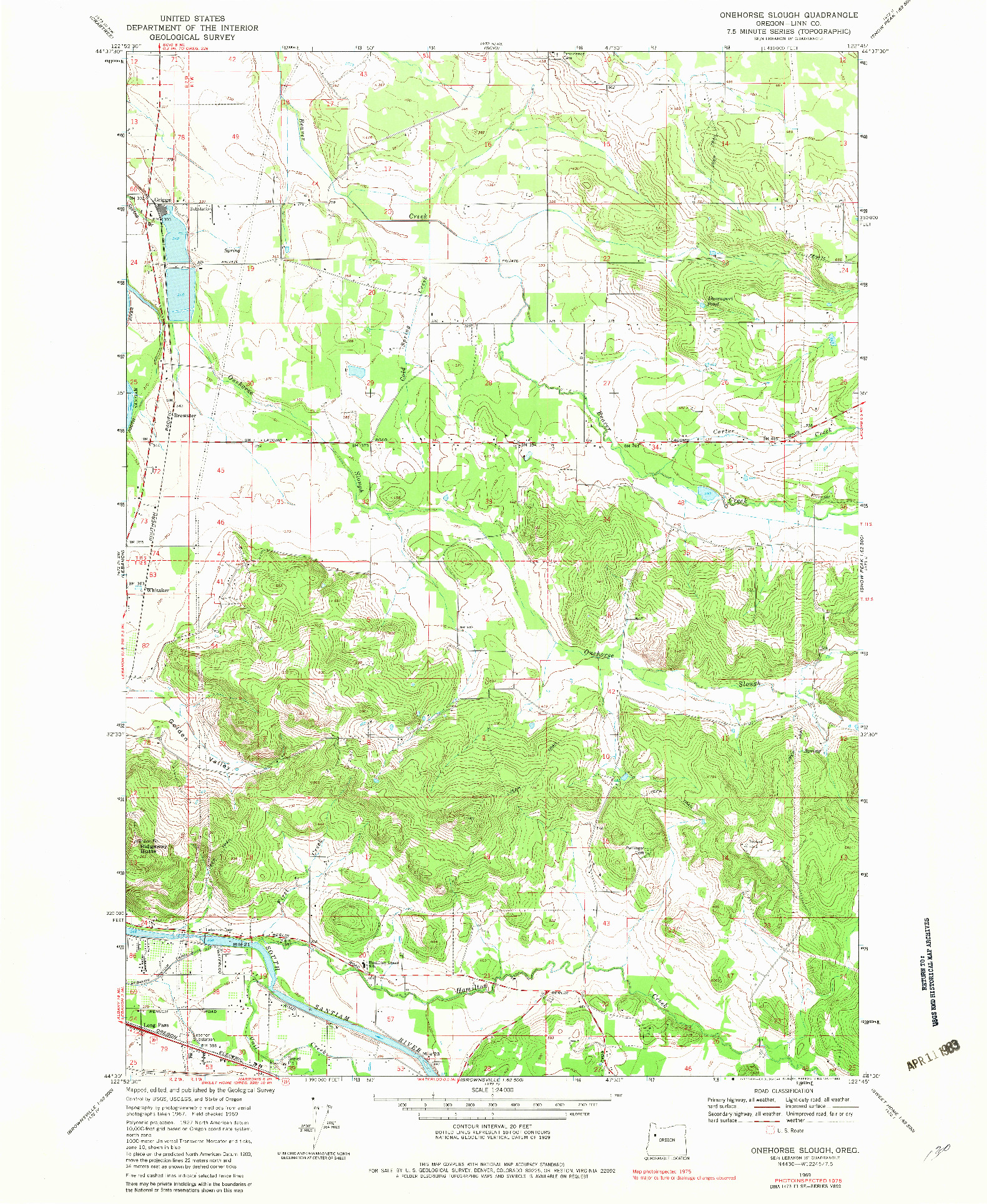 USGS 1:24000-SCALE QUADRANGLE FOR ONEHORSE SLOUGH, OR 1969