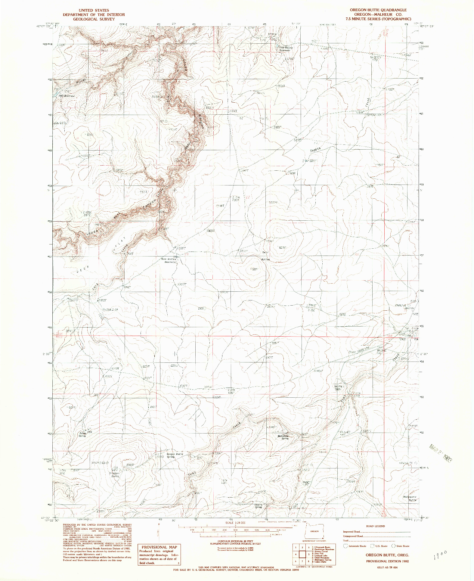 USGS 1:24000-SCALE QUADRANGLE FOR OREGON BUTTE, OR 1982