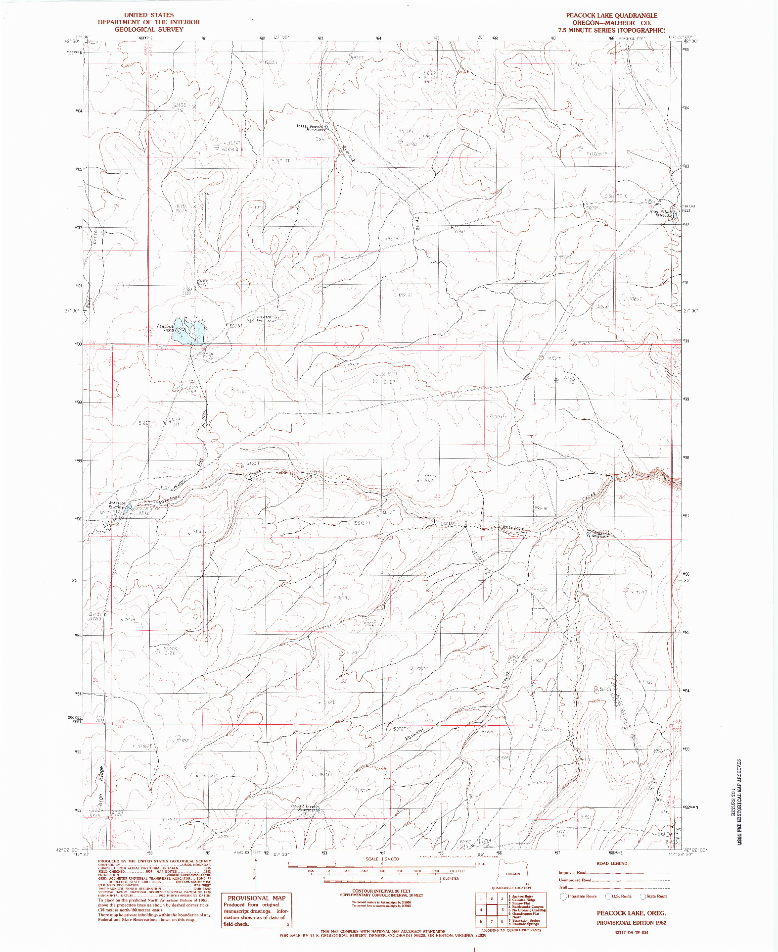USGS 1:24000-SCALE QUADRANGLE FOR PEACOCK LAKE, OR 1982