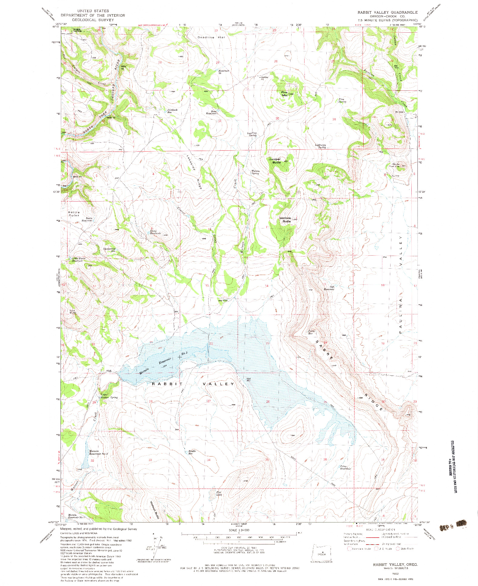 USGS 1:24000-SCALE QUADRANGLE FOR RABBIT VALLEY, OR 1982