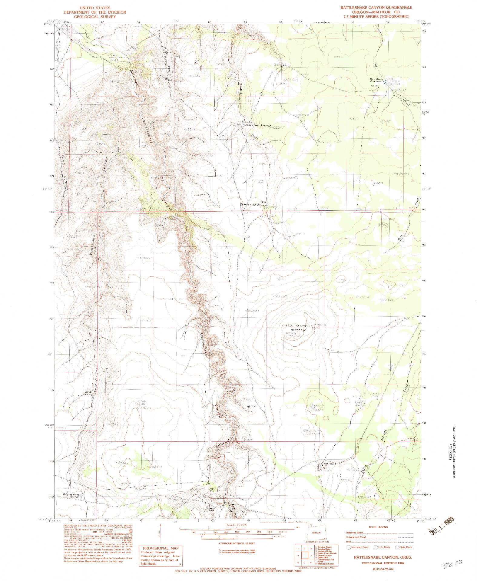 USGS 1:24000-SCALE QUADRANGLE FOR RATTLESNAKE CANYON, OR 1982