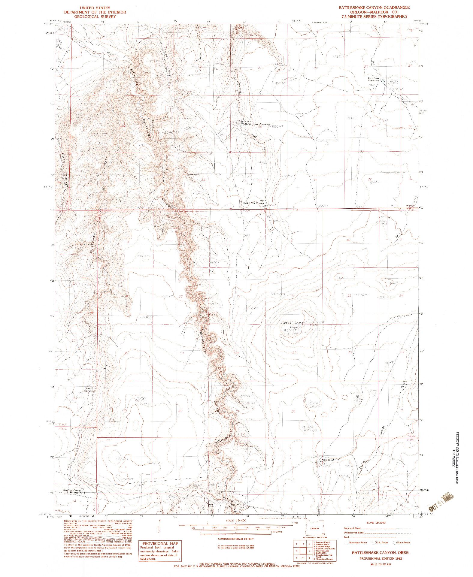 USGS 1:24000-SCALE QUADRANGLE FOR RATTLESNAKE CANYON, OR 1982