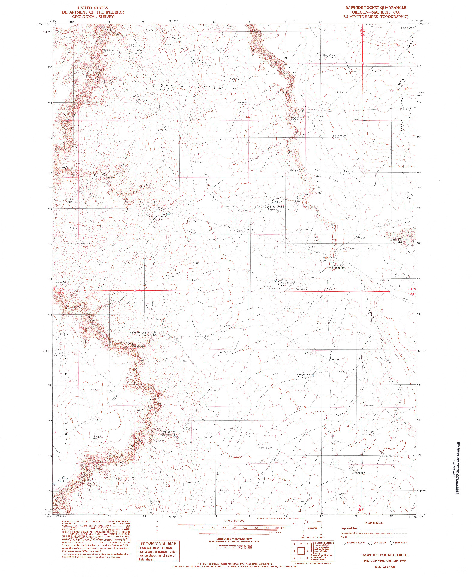 USGS 1:24000-SCALE QUADRANGLE FOR RAWHIDE POCKET, OR 1982