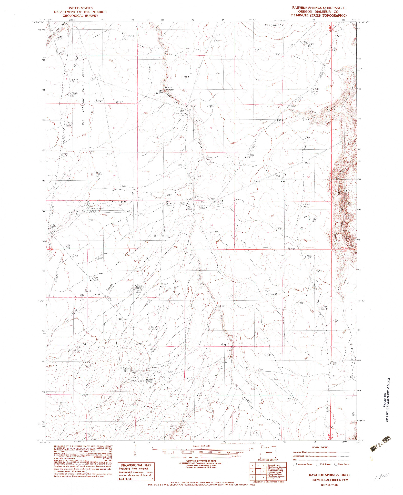USGS 1:24000-SCALE QUADRANGLE FOR RAWHIDE SPRINGS, OR 1982