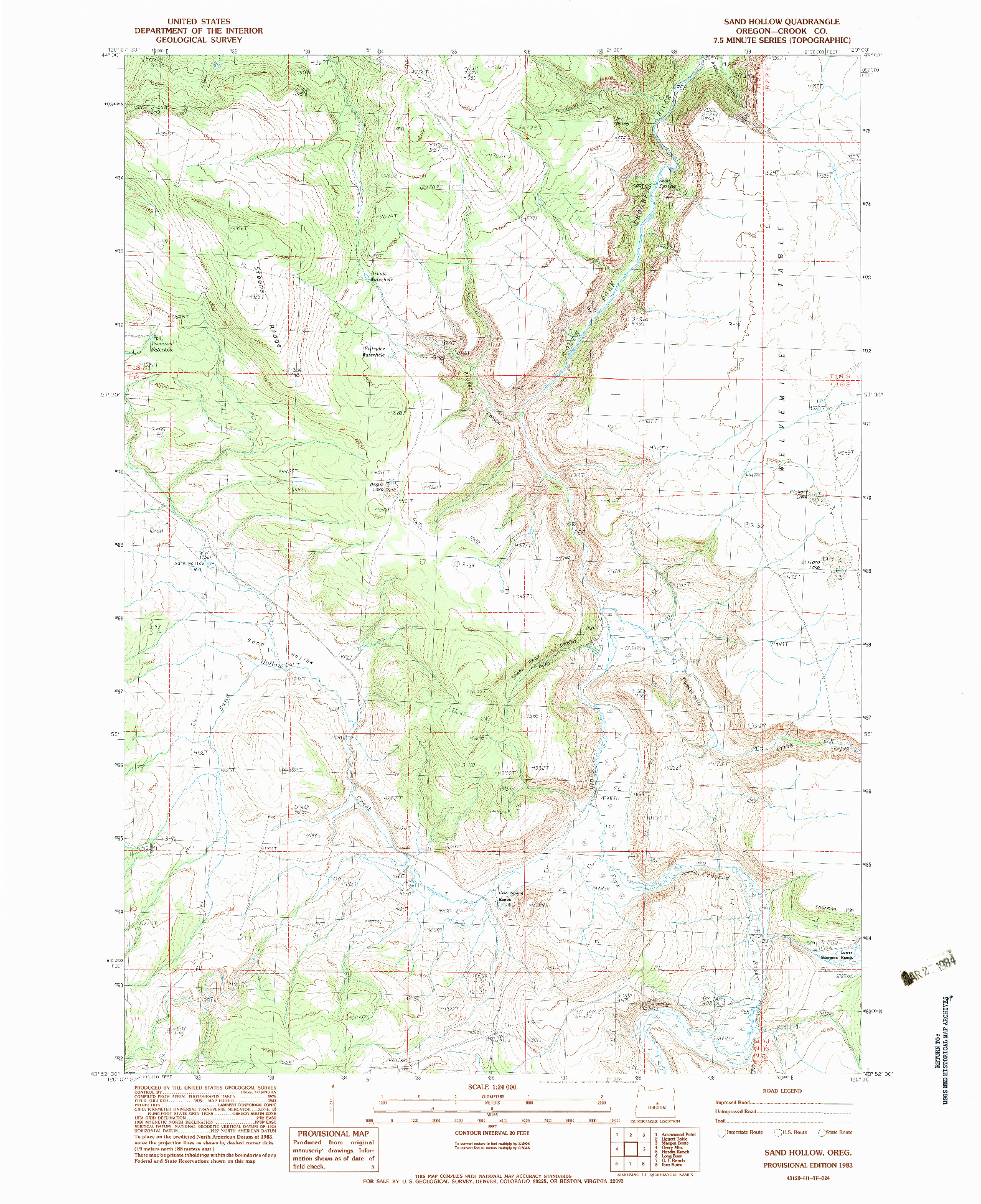 USGS 1:24000-SCALE QUADRANGLE FOR SAND HOLLOW, OR 1983