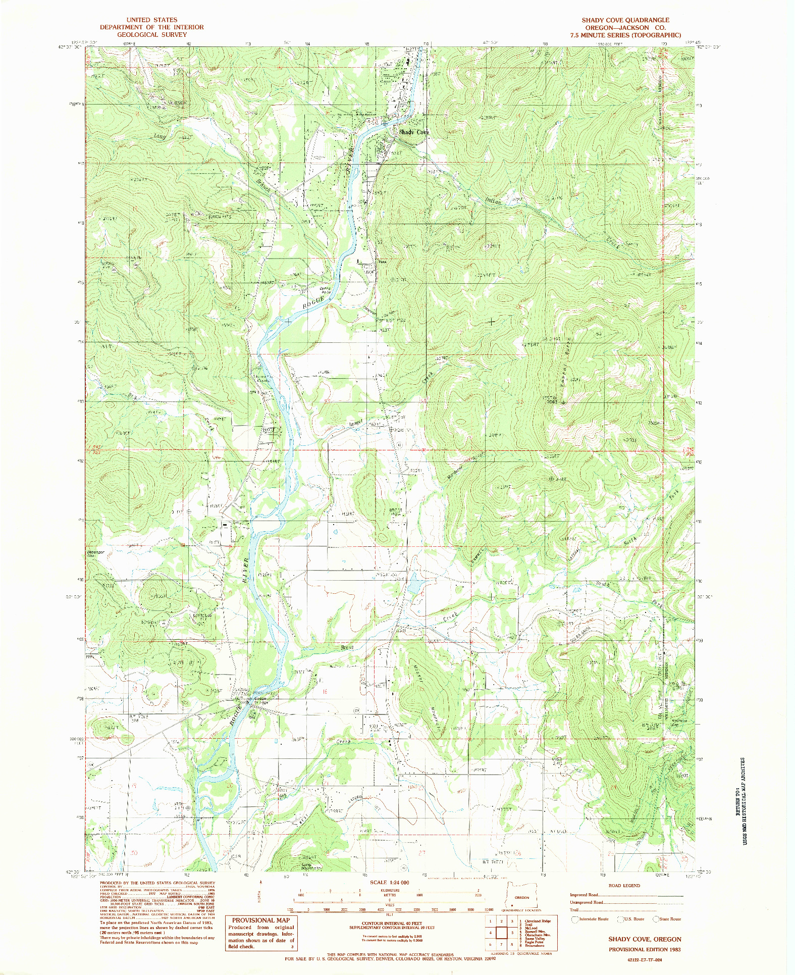 USGS 1:24000-SCALE QUADRANGLE FOR SHADY COVE, OR 1983