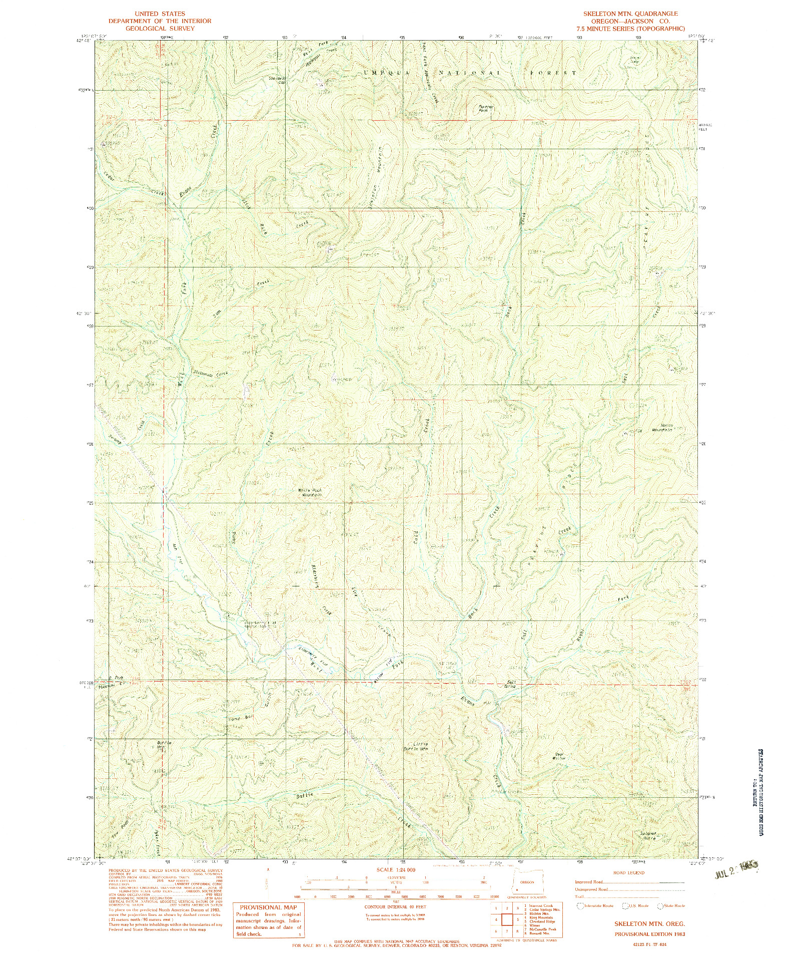 USGS 1:24000-SCALE QUADRANGLE FOR SKELETON MTN, OR 1983