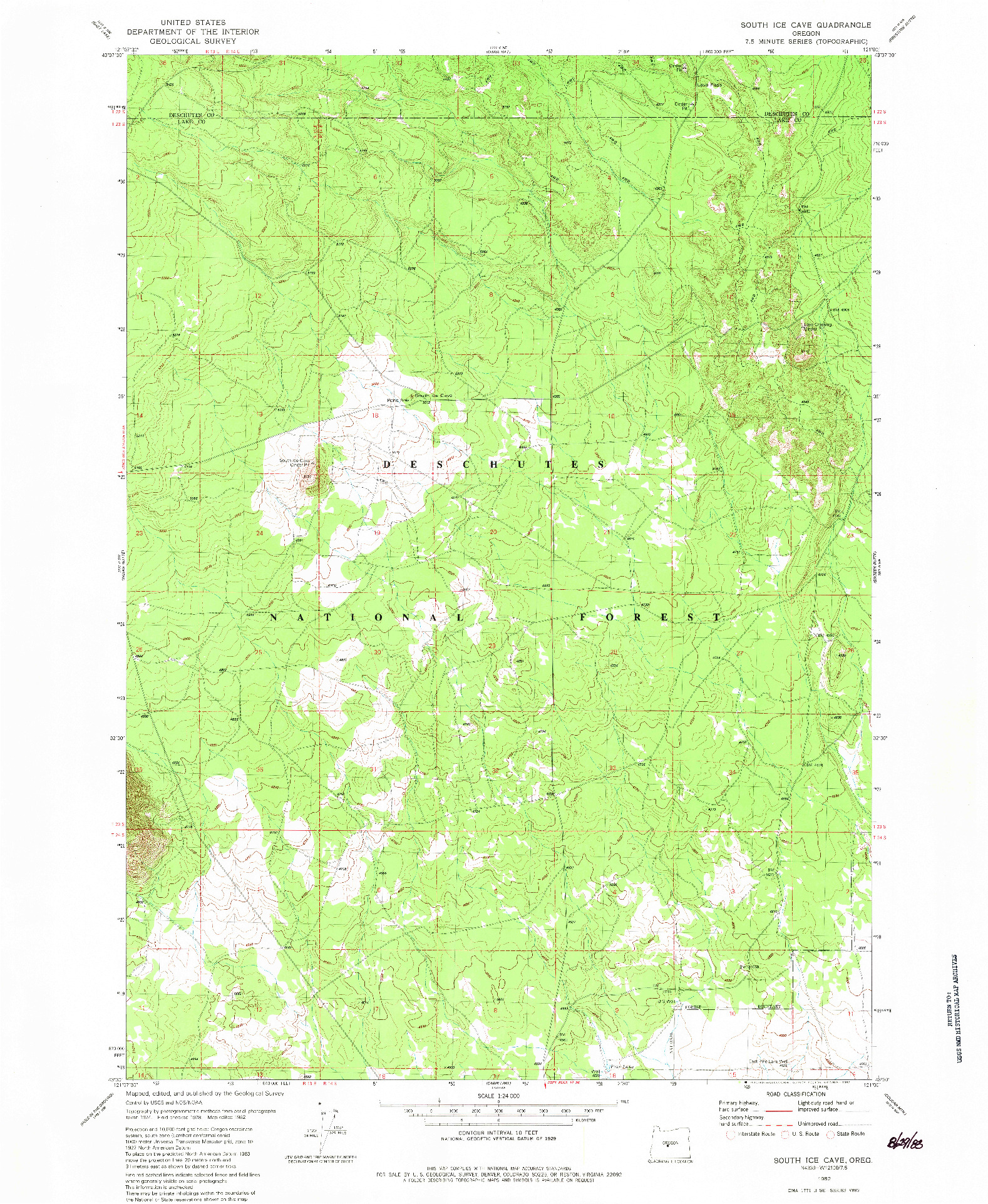 USGS 1:24000-SCALE QUADRANGLE FOR SOUTH ICE CAVE, OR 1982